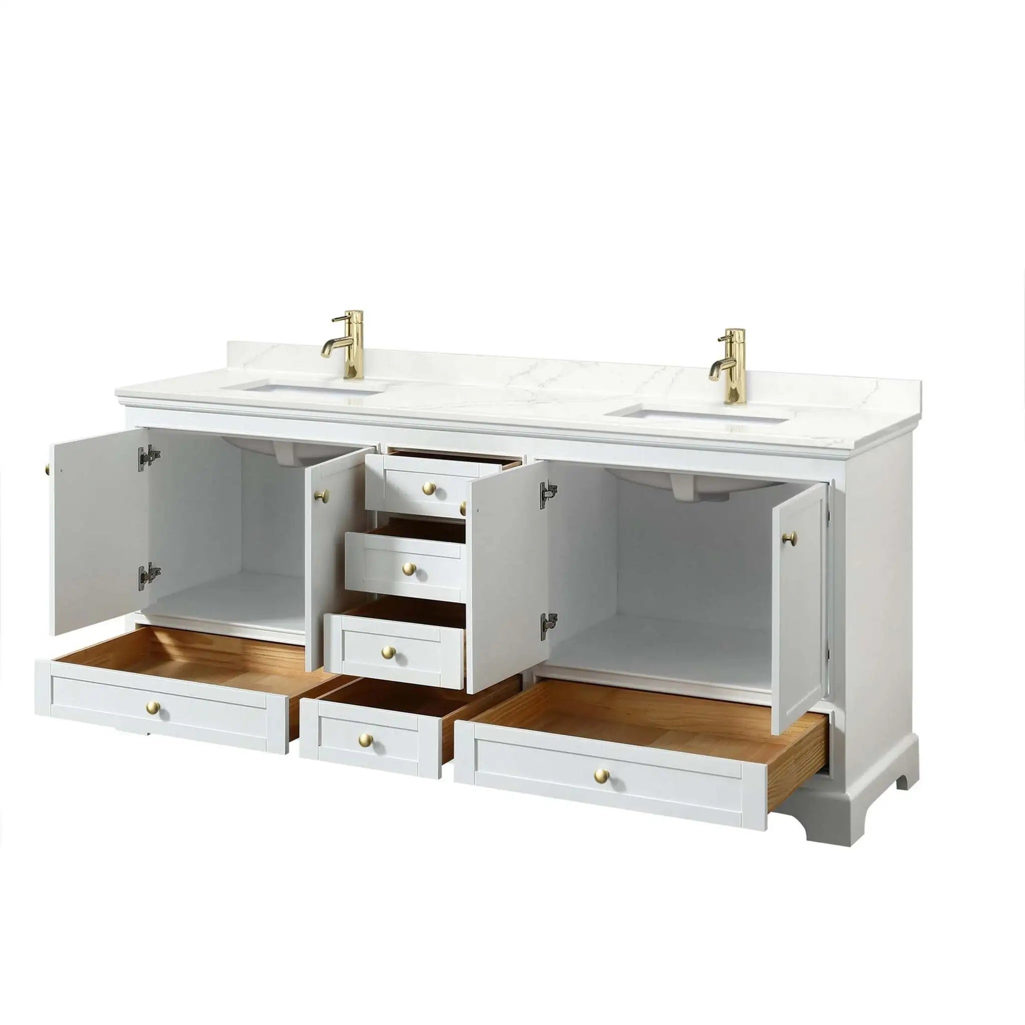80" Deborah Double Bathroom Vanity in White with Brushed Gold Trim by Wyndham