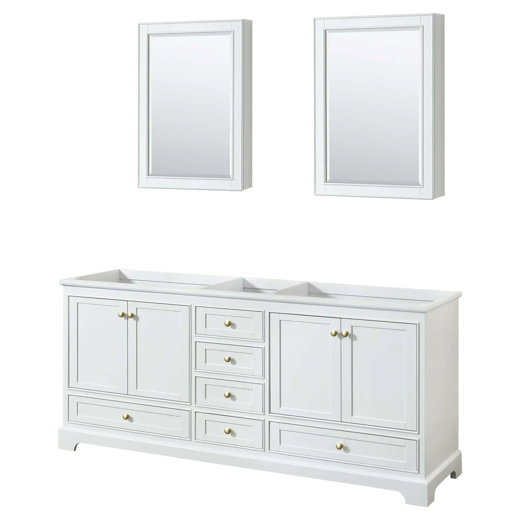 80" Deborah Double Bathroom Vanity in White with Brushed Gold Trim & Medicine Cabinet by Wyndham