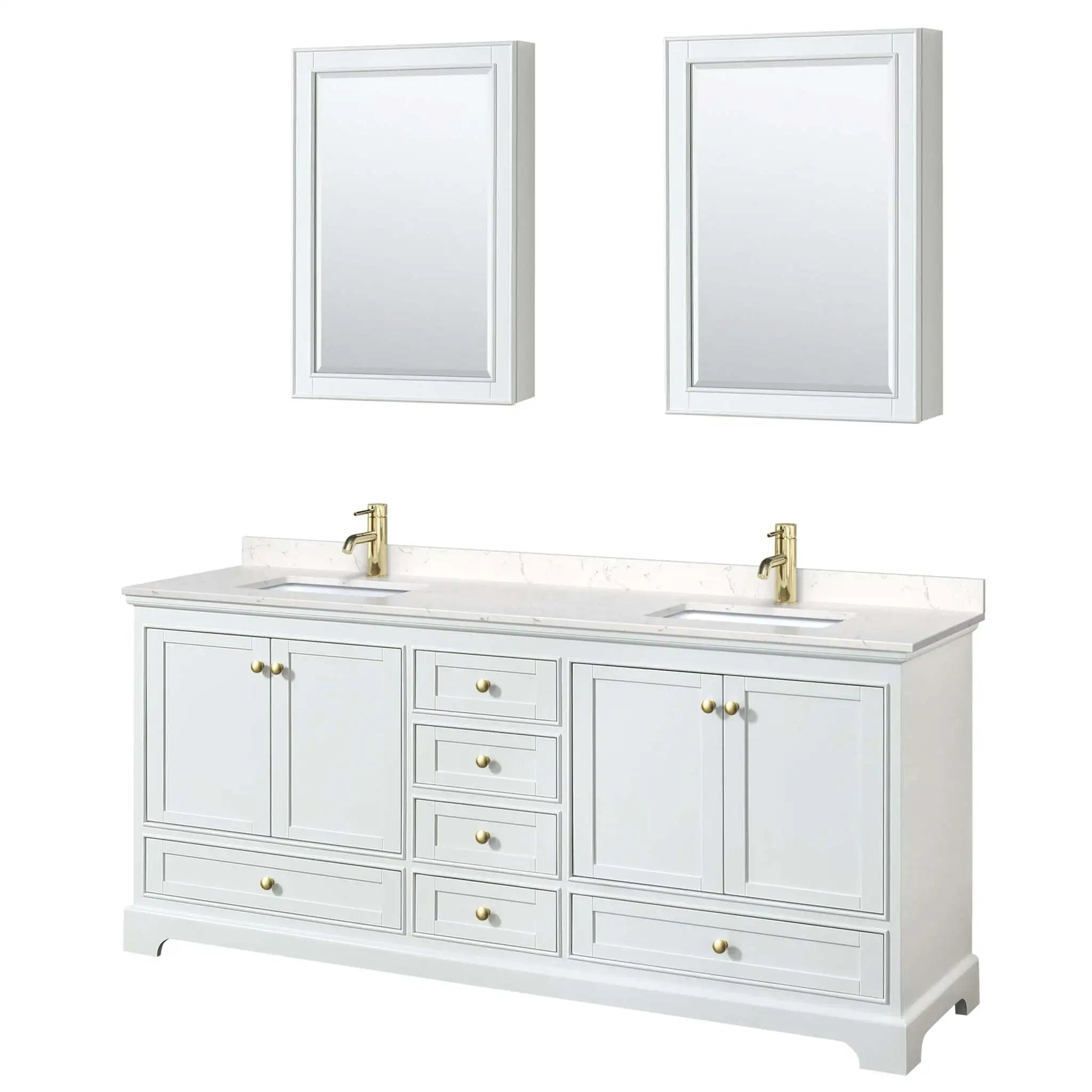 80" Deborah Double Bathroom Vanity in White with Brushed Gold Trim & Medicine Cabinet by Wyndham