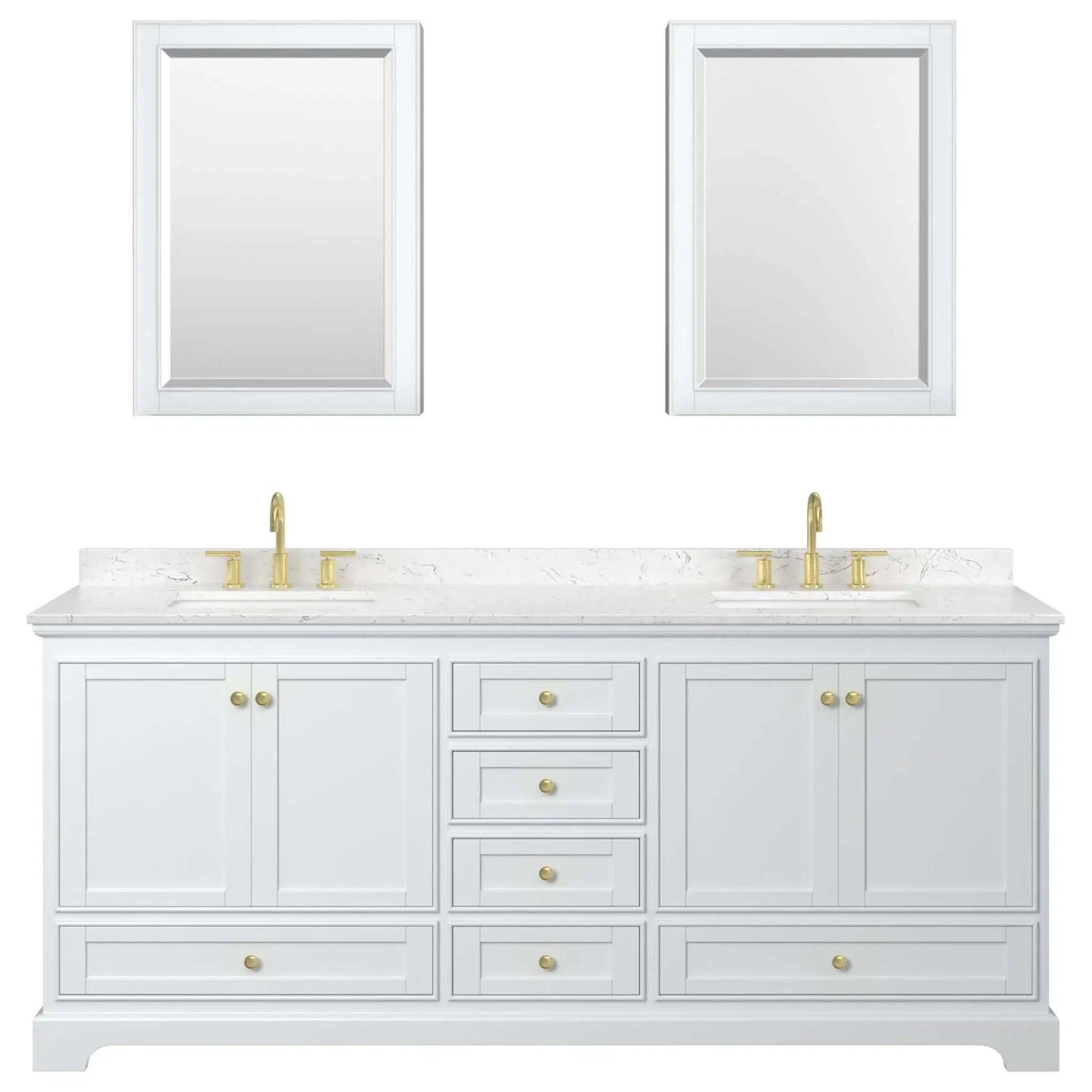 80" Deborah Double Bathroom Vanity in White with Brushed Gold Trim & Medicine Cabinet by Wyndham