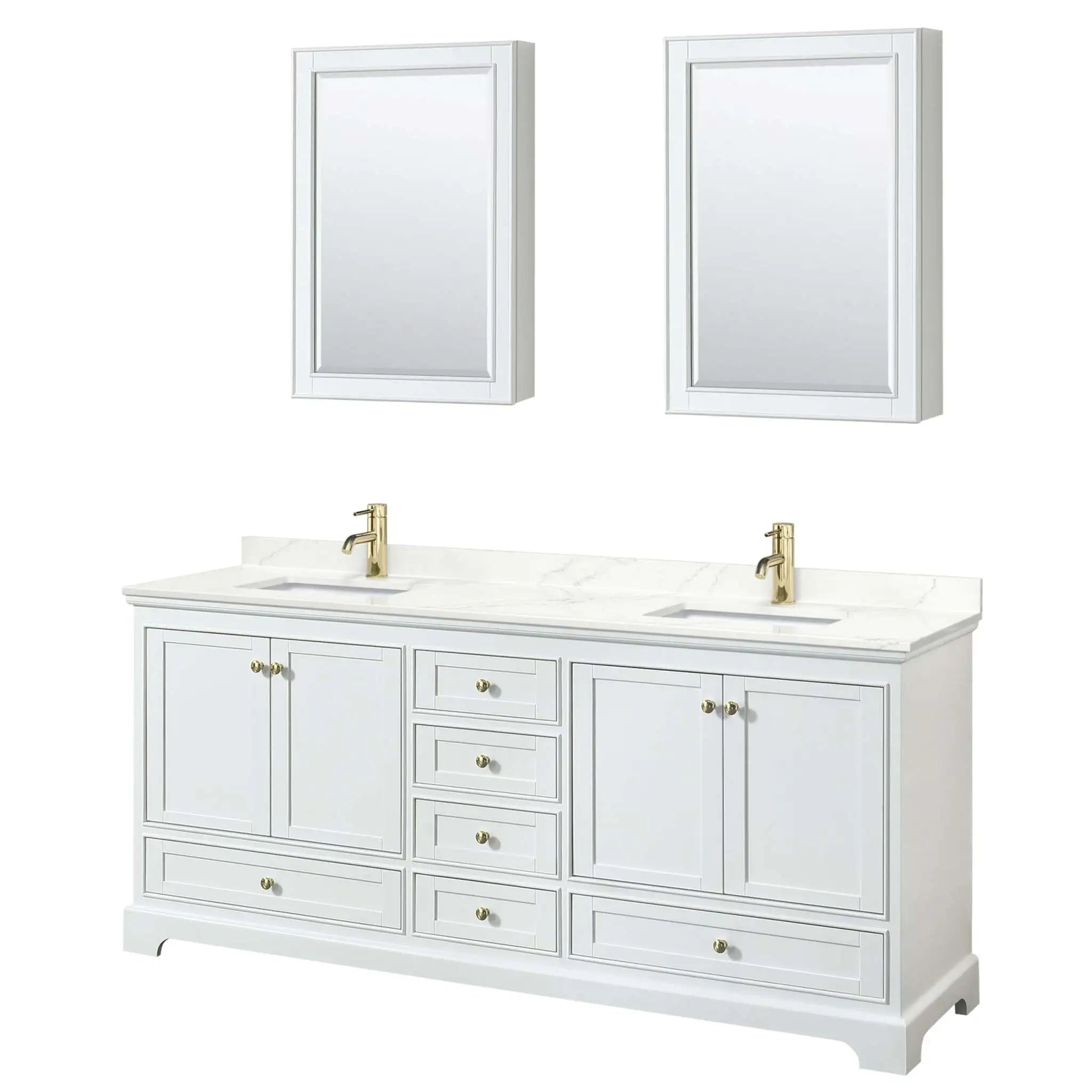 80" Deborah Double Bathroom Vanity in White with Brushed Gold Trim & Medicine Cabinet by Wyndham