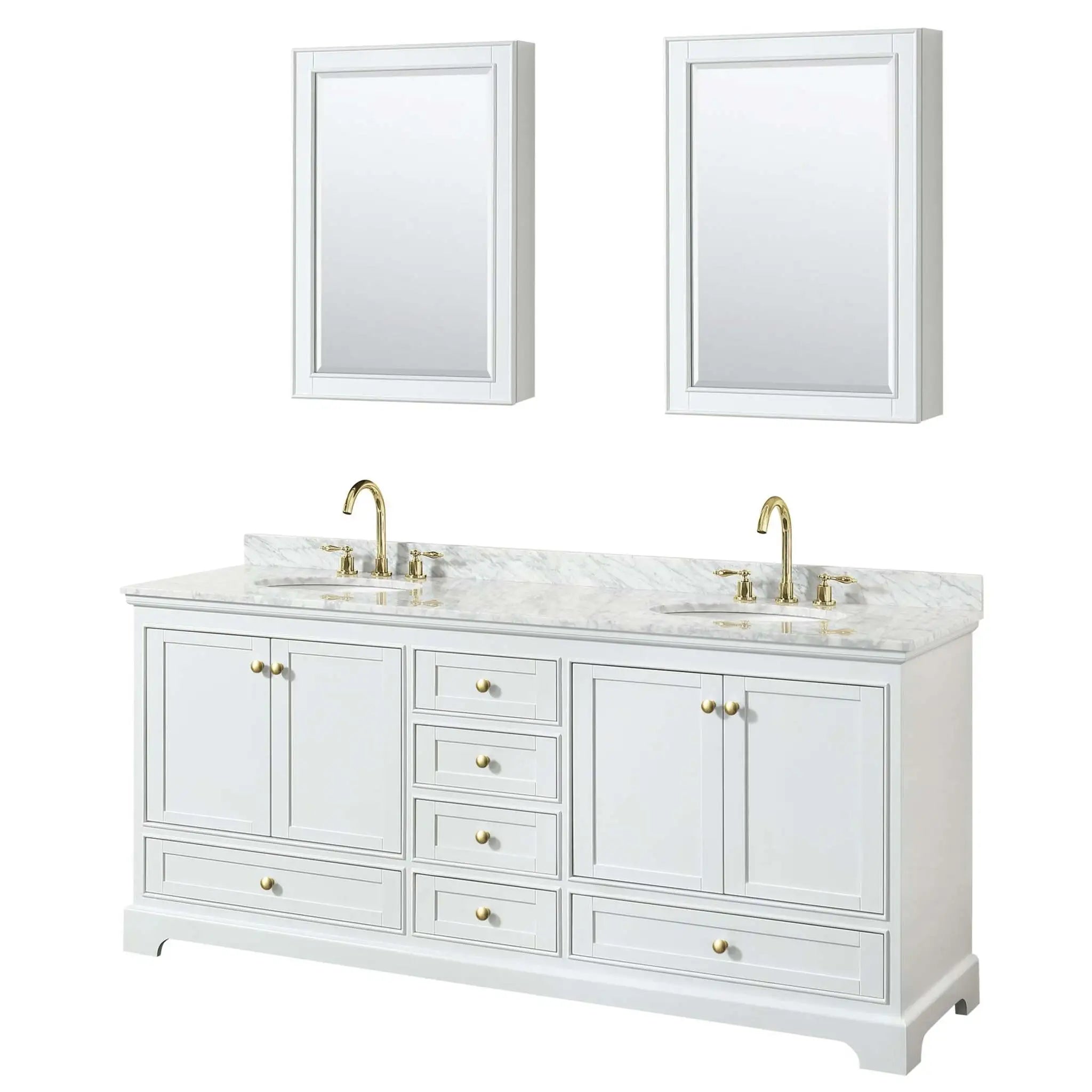 80" Deborah Double Bathroom Vanity in White with Brushed Gold Trim & Medicine Cabinet by Wyndham