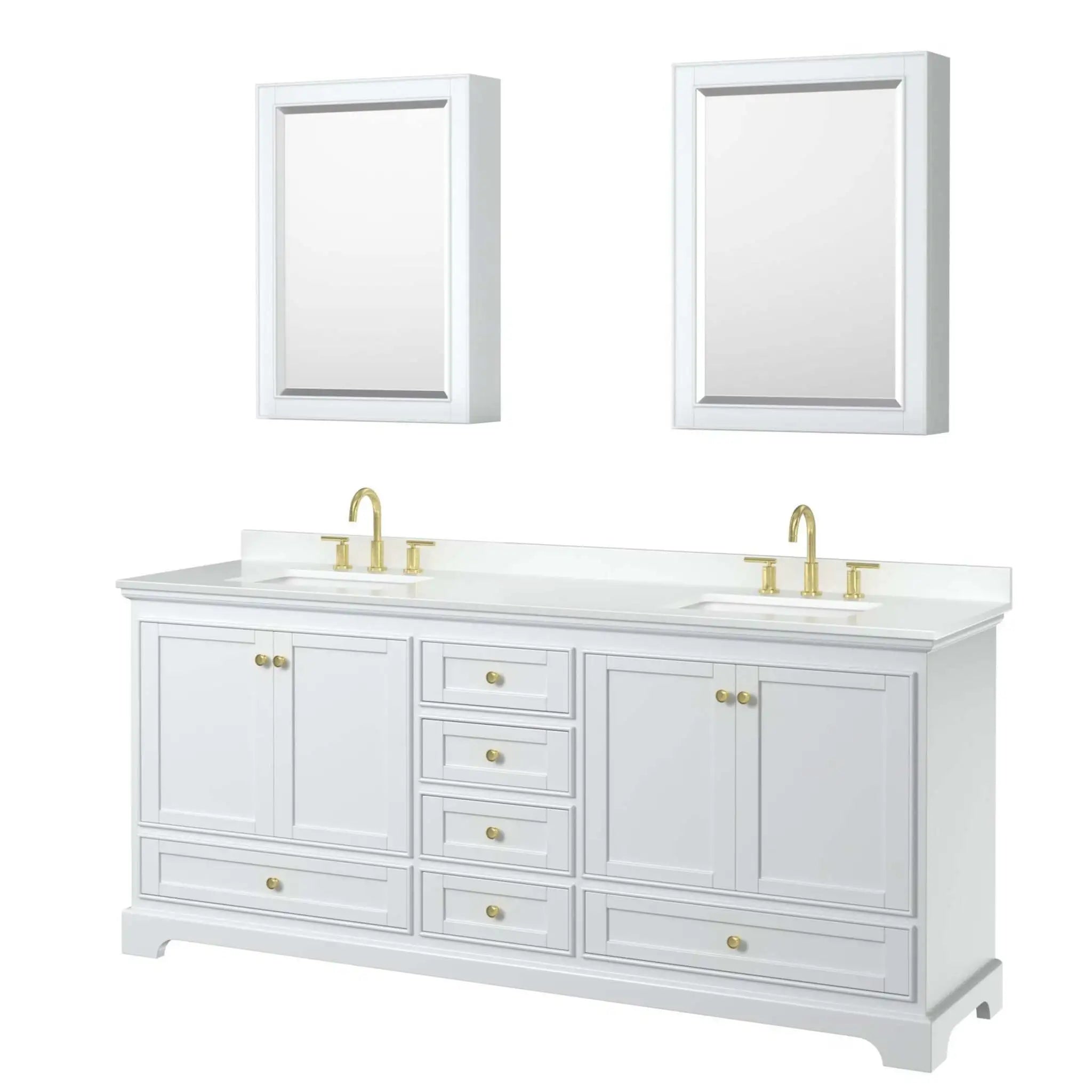 80" Deborah Double Bathroom Vanity in White with Brushed Gold Trim & Medicine Cabinet by Wyndham