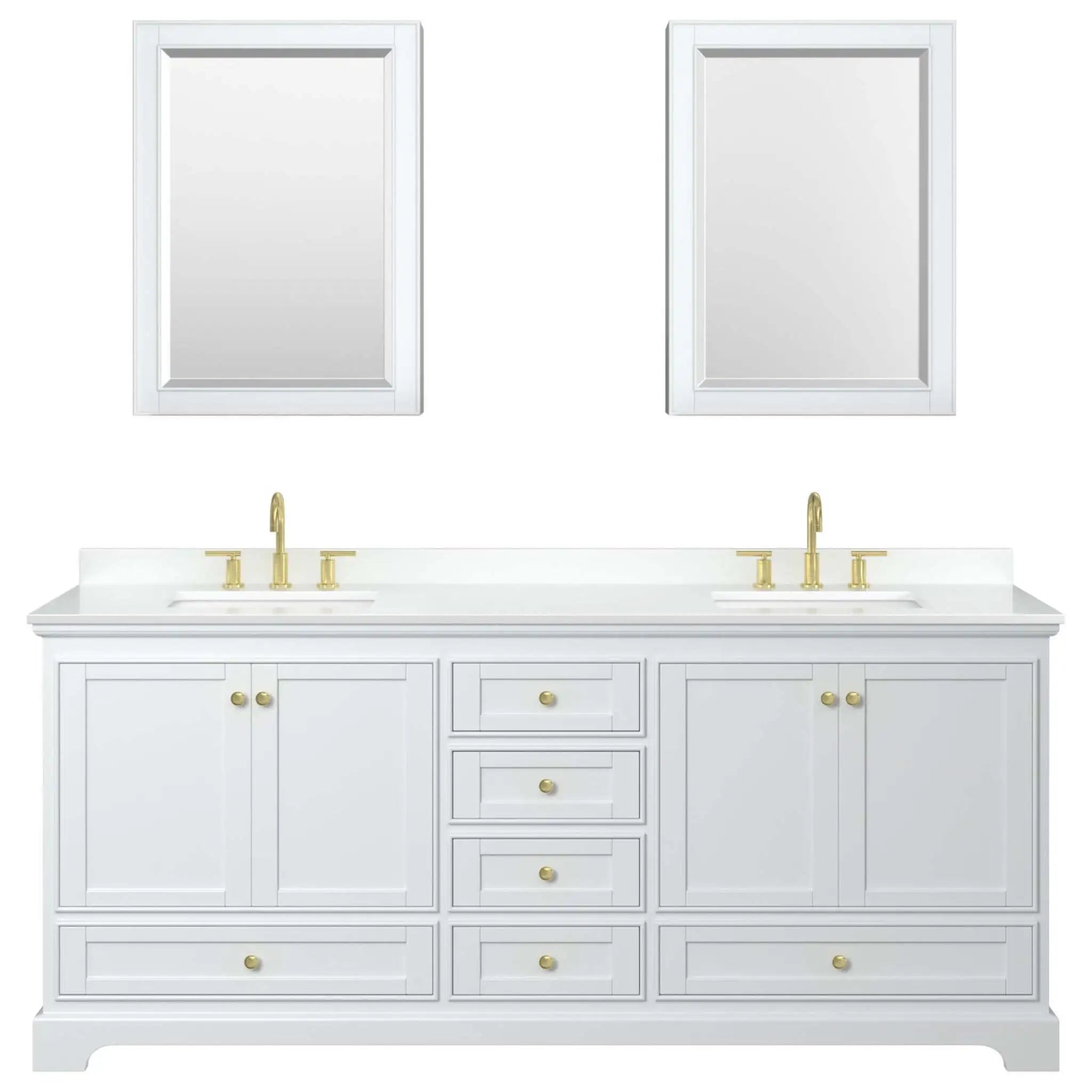 80" Deborah Double Bathroom Vanity in White with Brushed Gold Trim & Medicine Cabinet by Wyndham