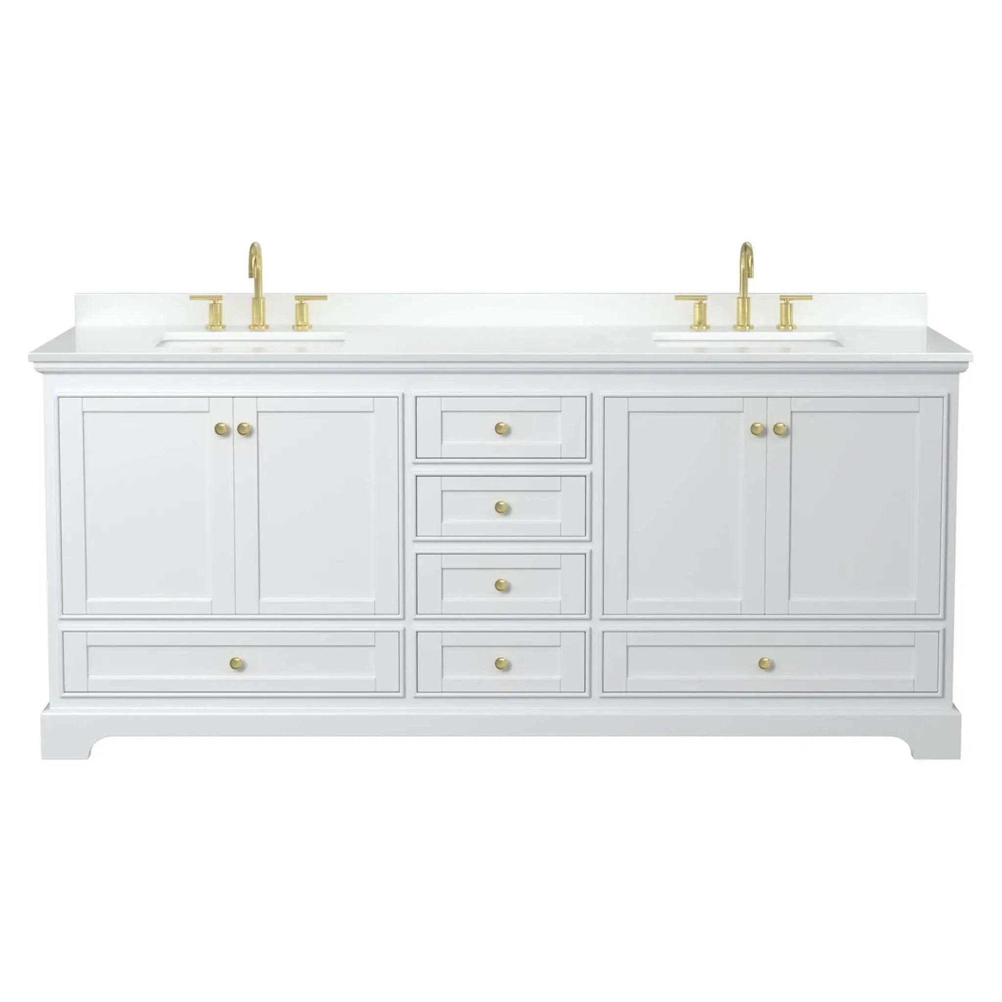 80" Deborah Double Bathroom Vanity in White with Brushed Gold Trim by Wyndham
