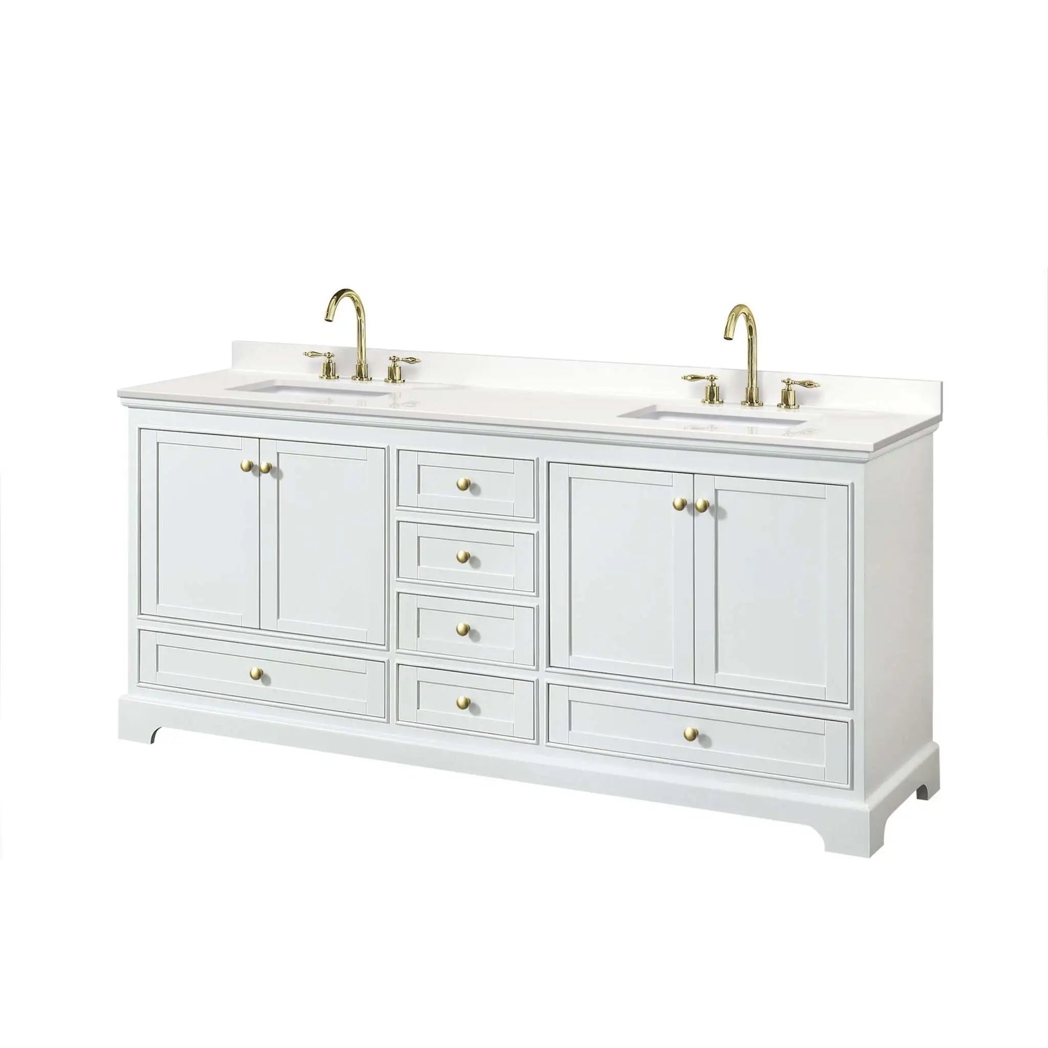 80" Deborah Double Bathroom Vanity in White with Brushed Gold Trim by Wyndham