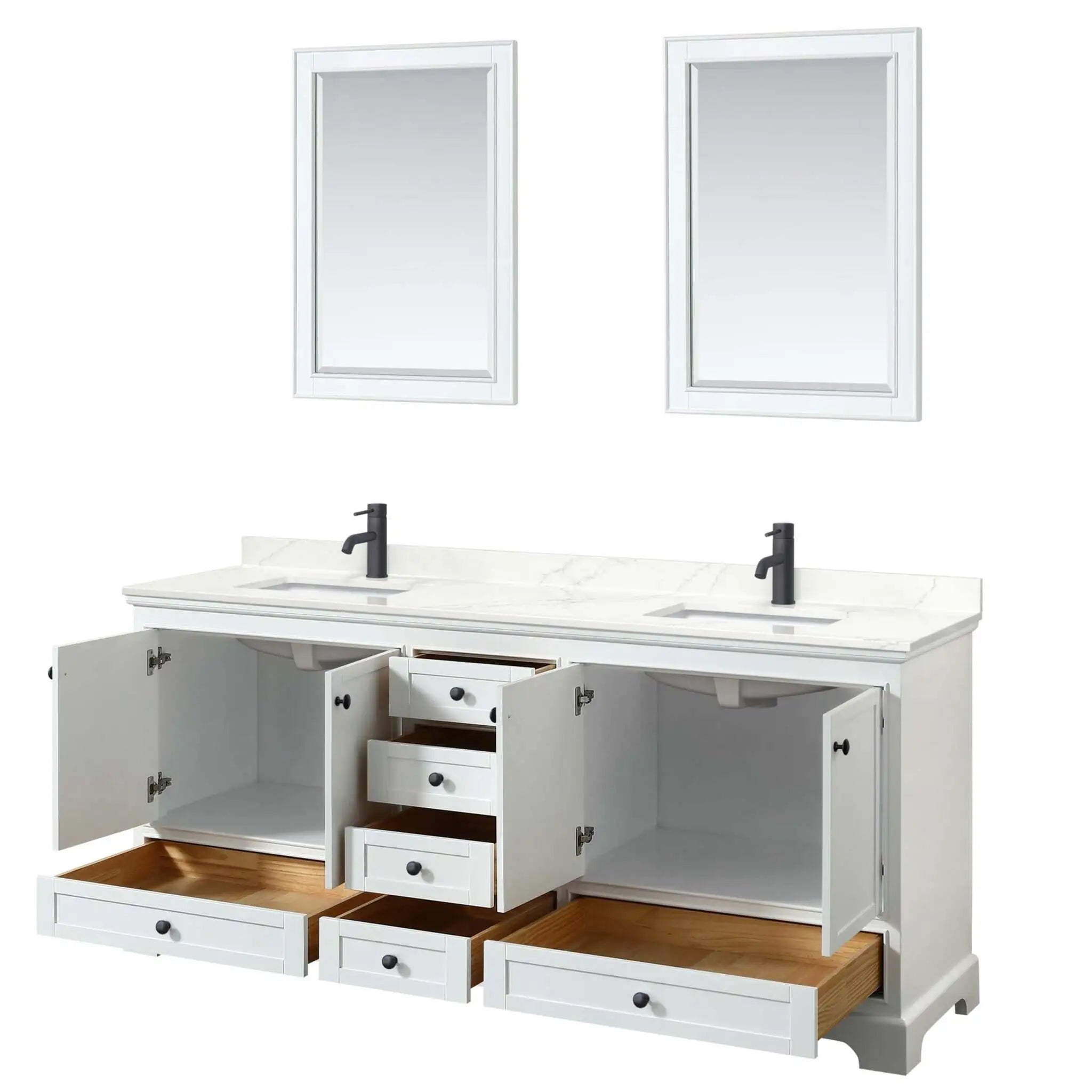 80" Deborah Double Bathroom Vanity in White with Matte Black Trim & 24" Mirror by Wyndham