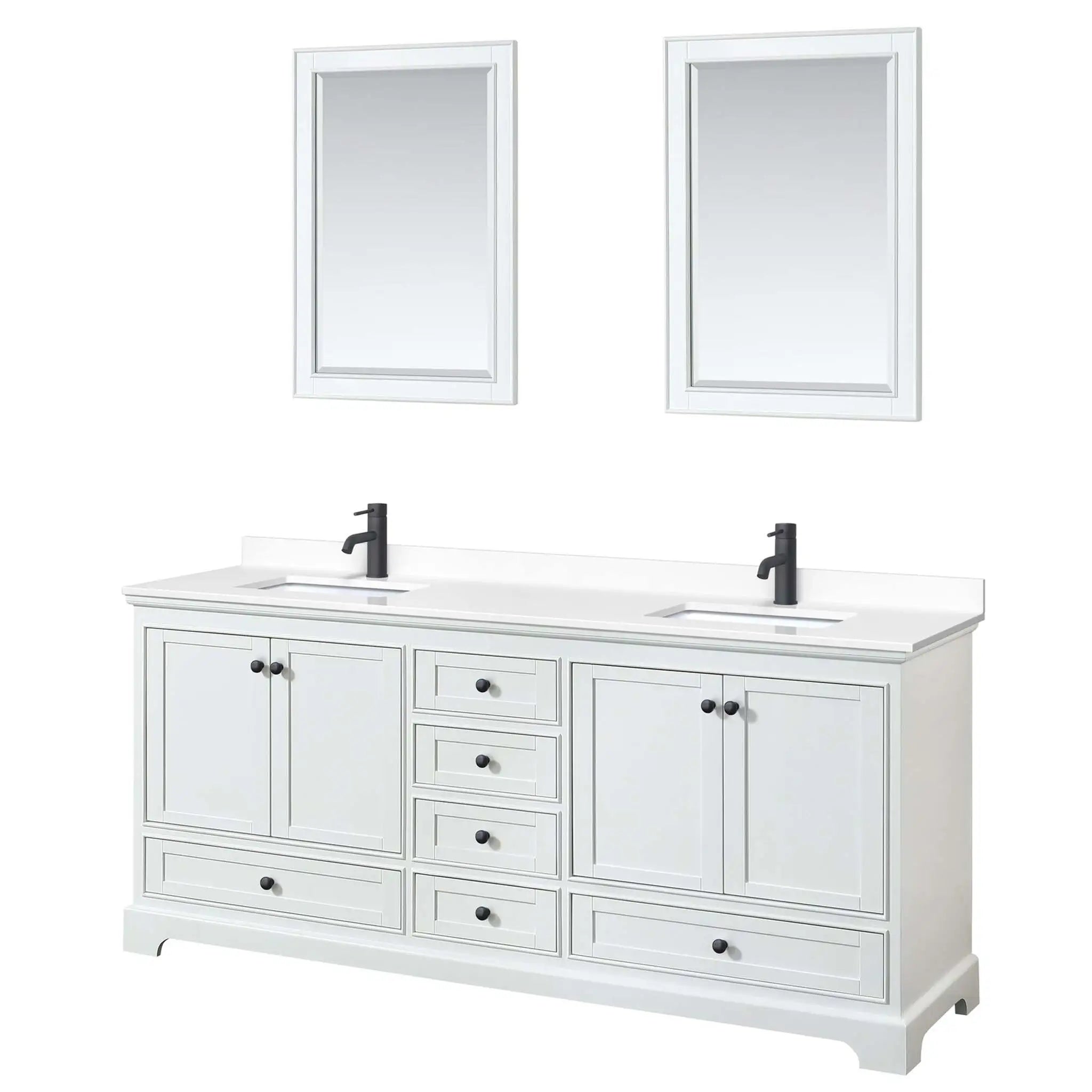 80" Deborah Double Bathroom Vanity in White with Matte Black Trim & 24" Mirror by Wyndham