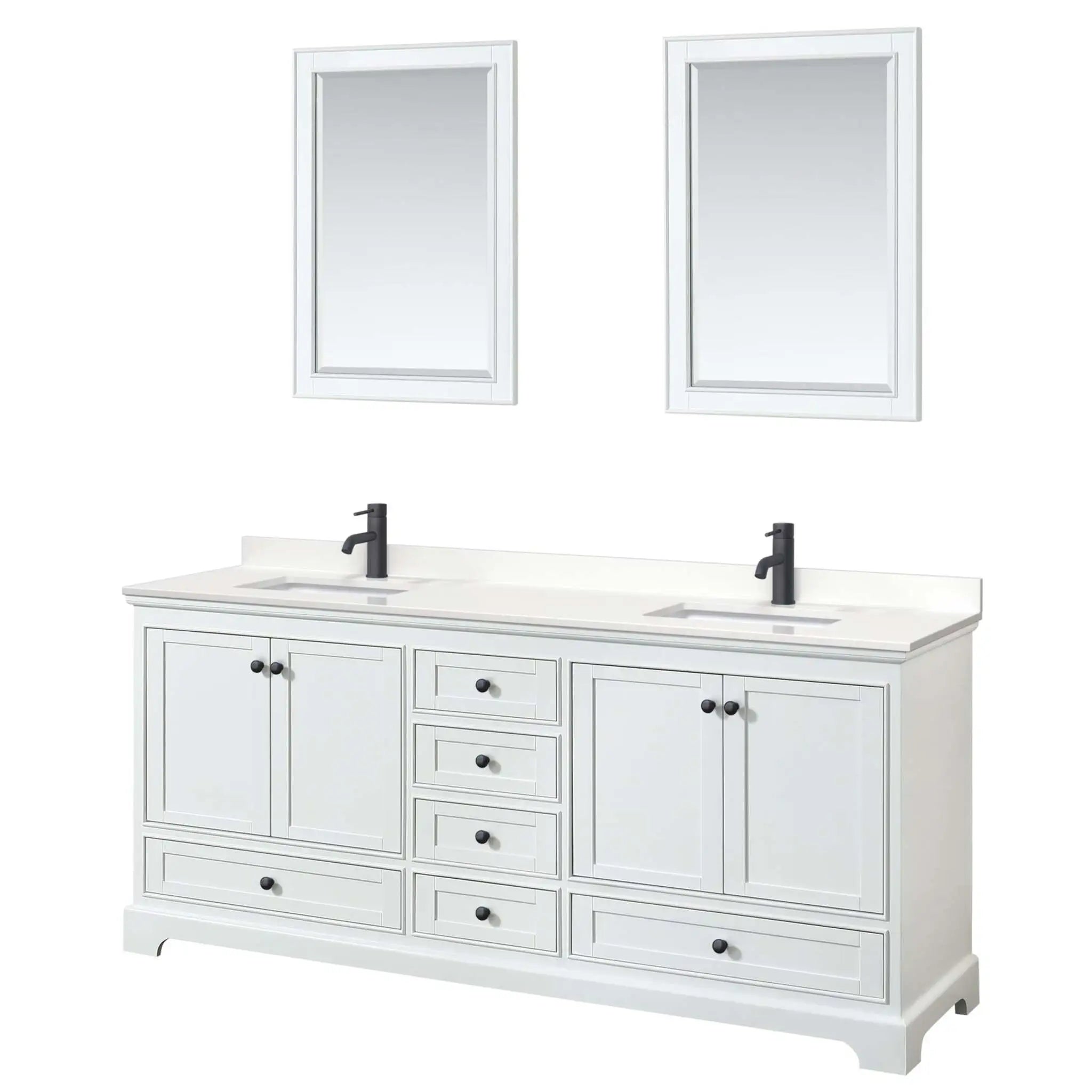 80" Deborah Double Bathroom Vanity in White with Matte Black Trim & 24" Mirror by Wyndham