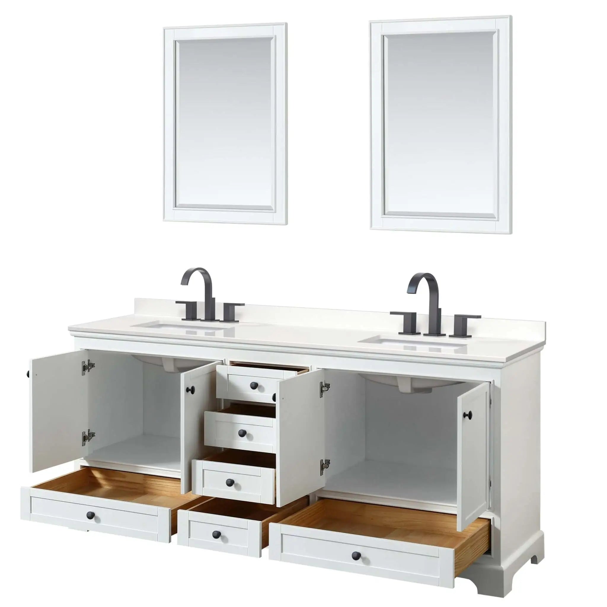 80" Deborah Double Bathroom Vanity in White with Matte Black Trim & 24" Mirror by Wyndham