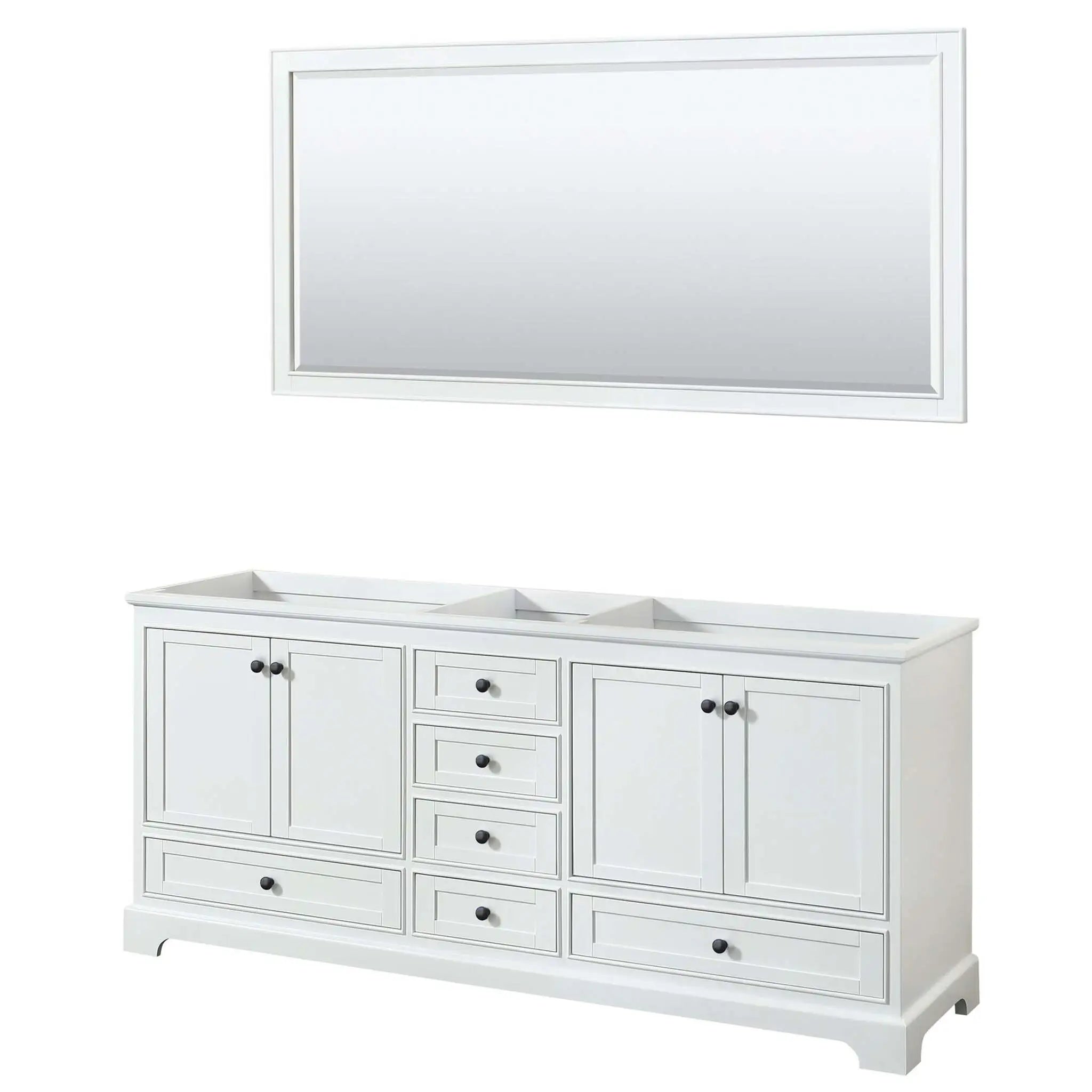 80" Deborah Double Bathroom Vanity in White with Matte Black Trim & 70" Mirror by Wyndham