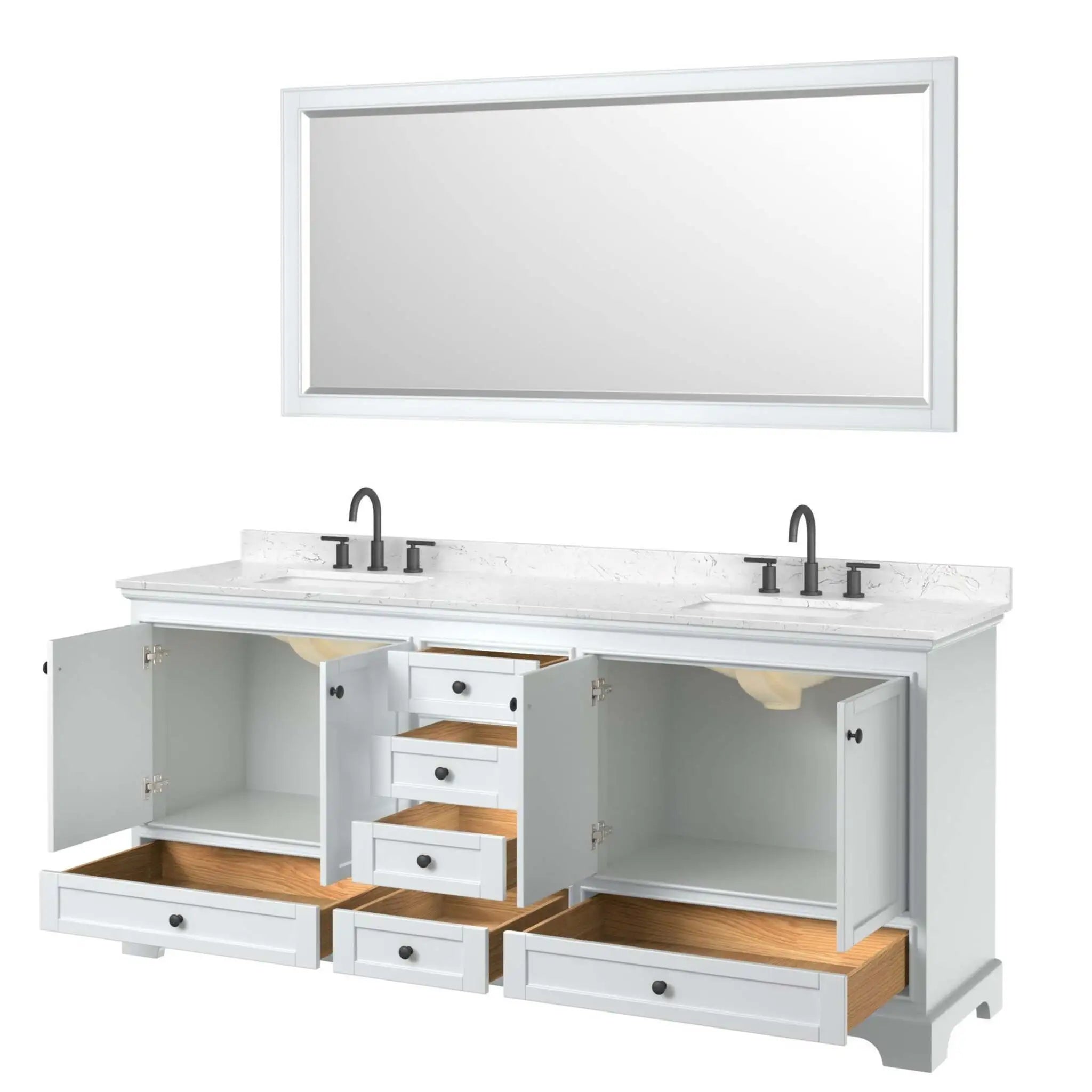 80" Deborah Double Bathroom Vanity in White with Matte Black Trim & 70" Mirror by Wyndham
