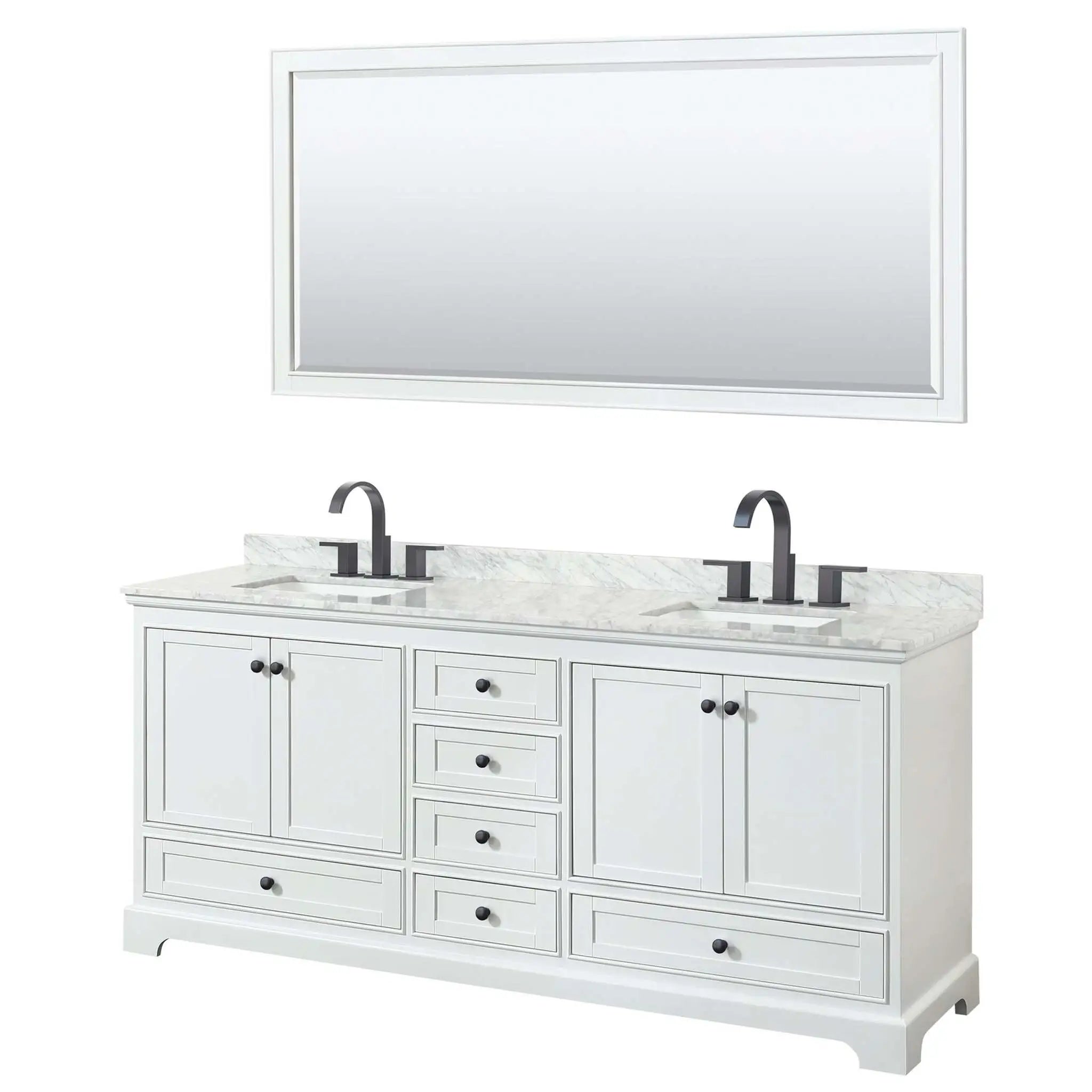 80" Deborah Double Bathroom Vanity in White with Matte Black Trim & 70" Mirror by Wyndham