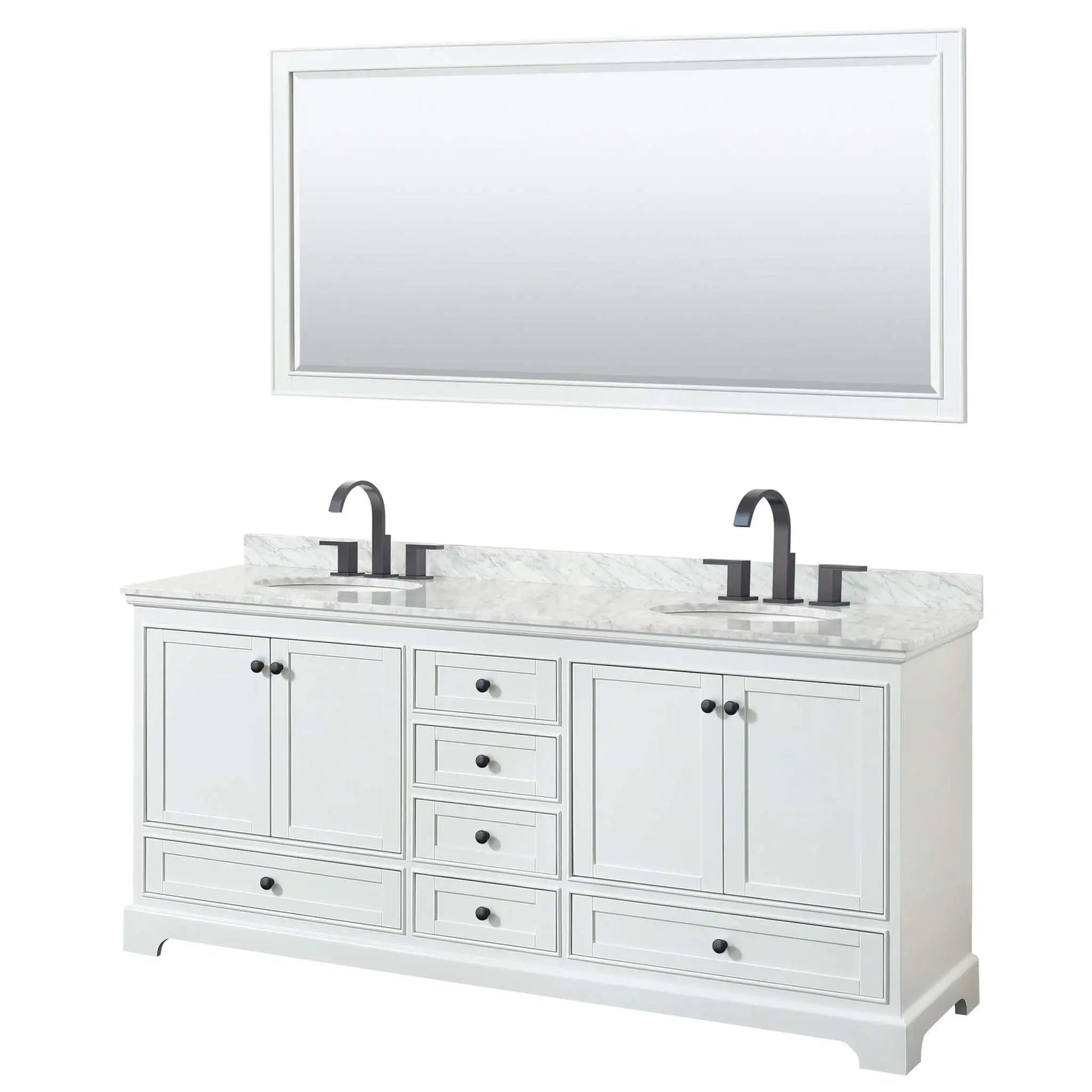 80" Deborah Double Bathroom Vanity in White with Matte Black Trim & 70" Mirror by Wyndham
