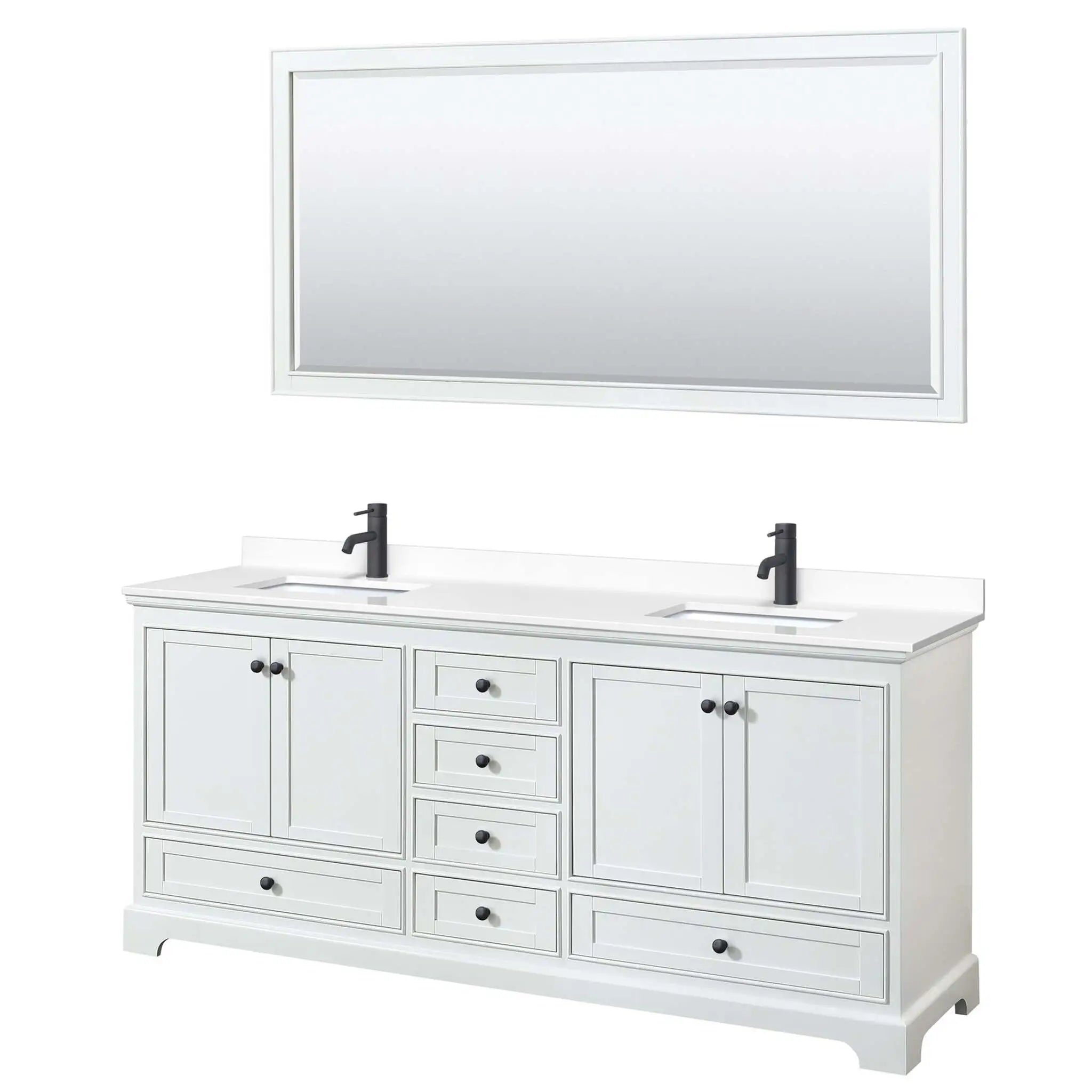 80" Deborah Double Bathroom Vanity in White with Matte Black Trim & 70" Mirror by Wyndham