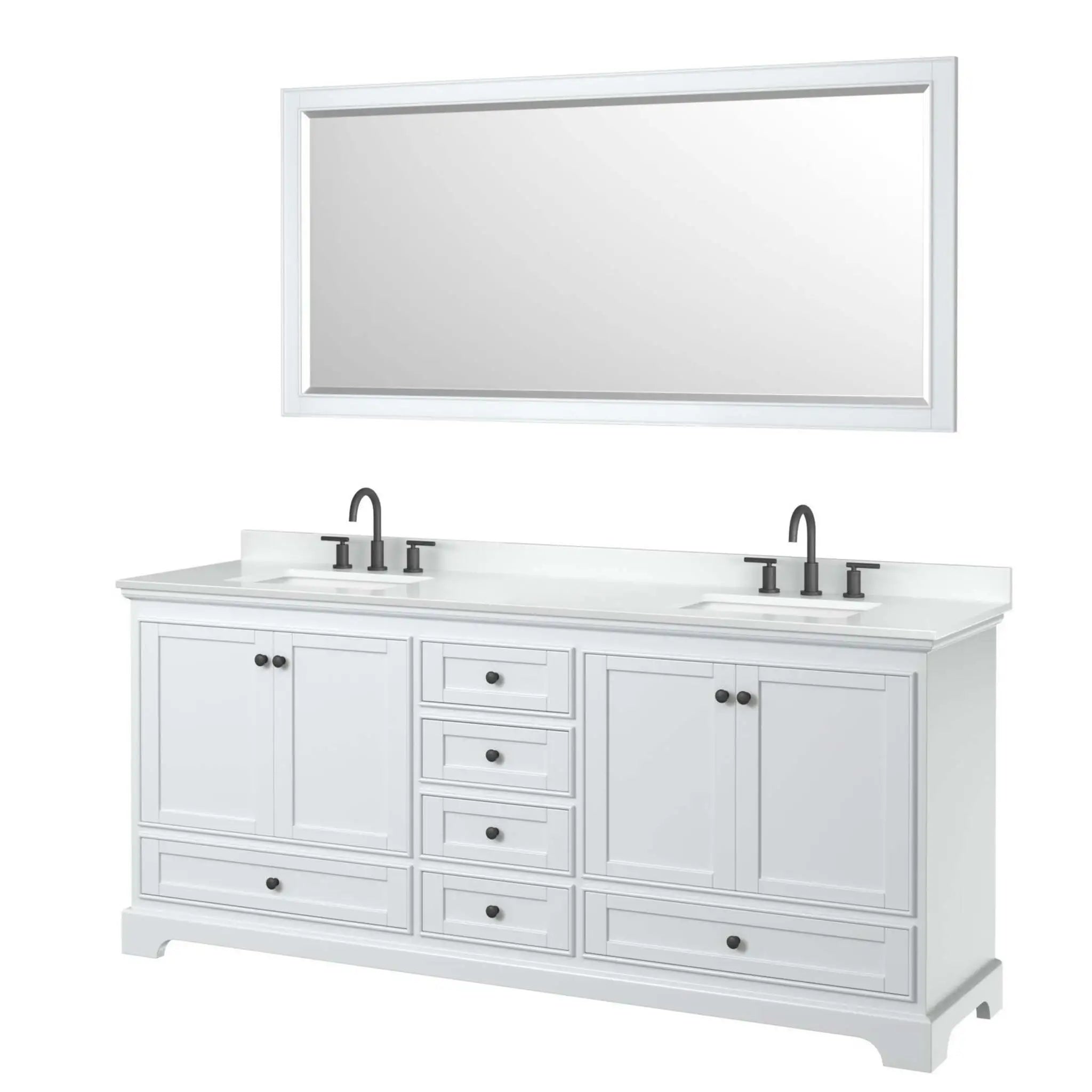 80" Deborah Double Bathroom Vanity in White with Matte Black Trim & 70" Mirror by Wyndham