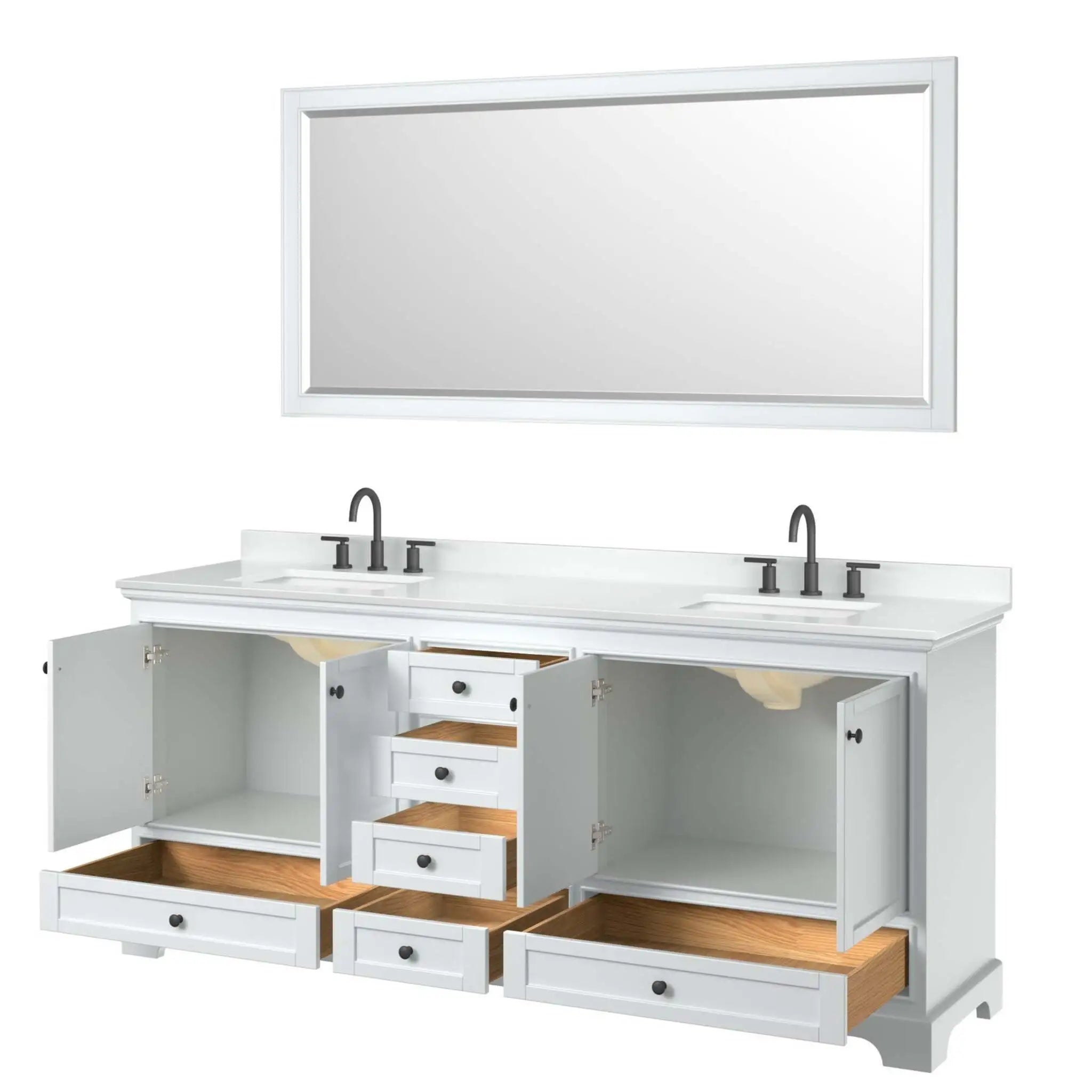 80" Deborah Double Bathroom Vanity in White with Matte Black Trim & 70" Mirror by Wyndham