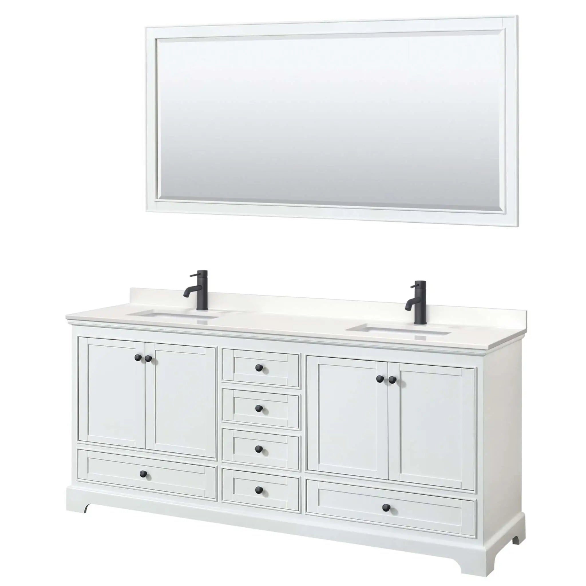 80" Deborah Double Bathroom Vanity in White with Matte Black Trim & 70" Mirror by Wyndham
