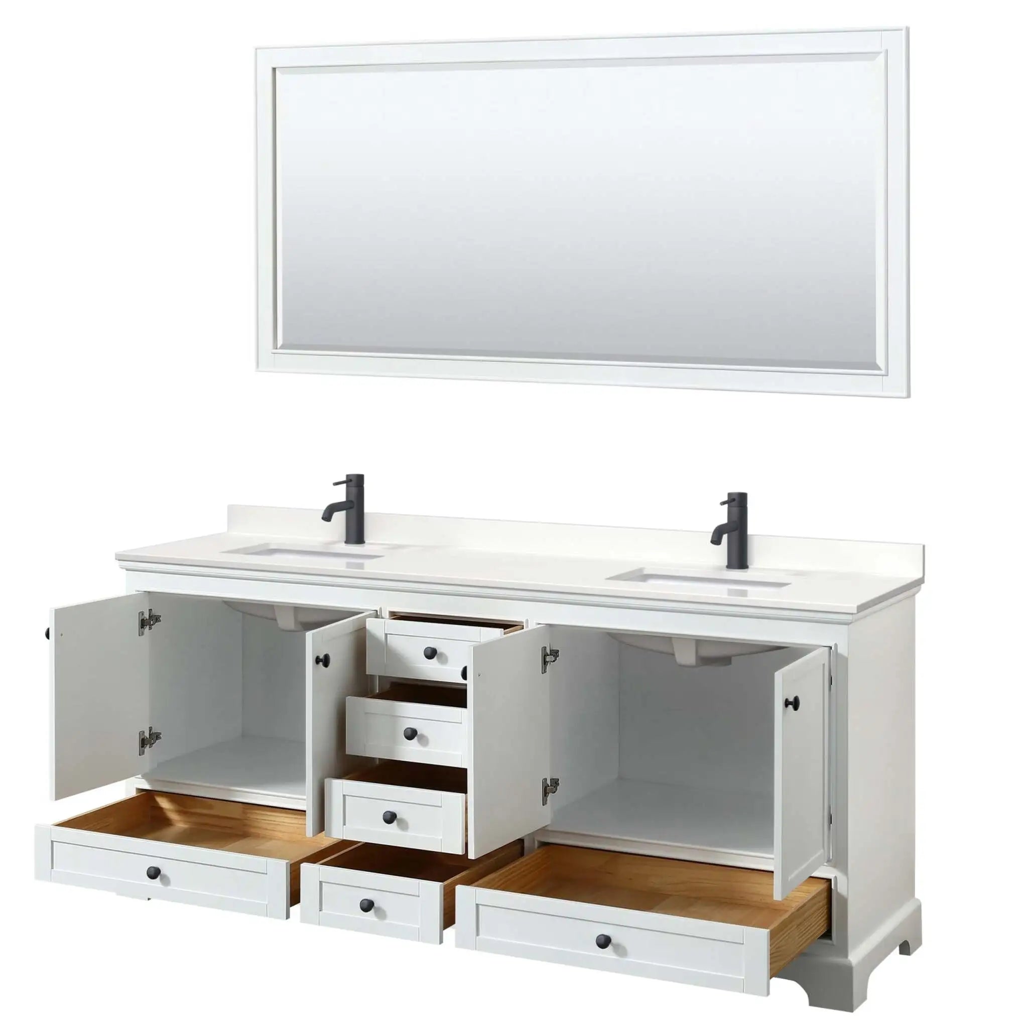 80" Deborah Double Bathroom Vanity in White with Matte Black Trim & 70" Mirror by Wyndham