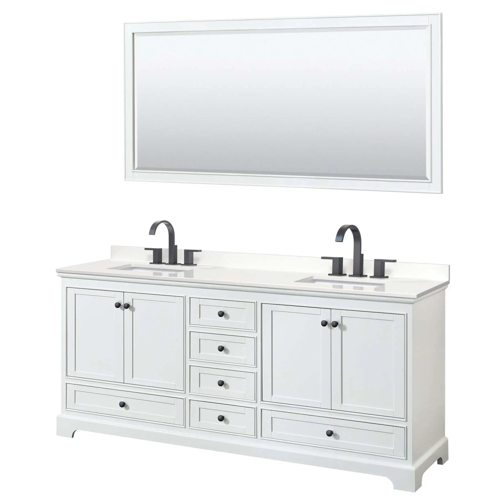 80" Deborah Double Bathroom Vanity in White with Matte Black Trim & 70" Mirror by Wyndham