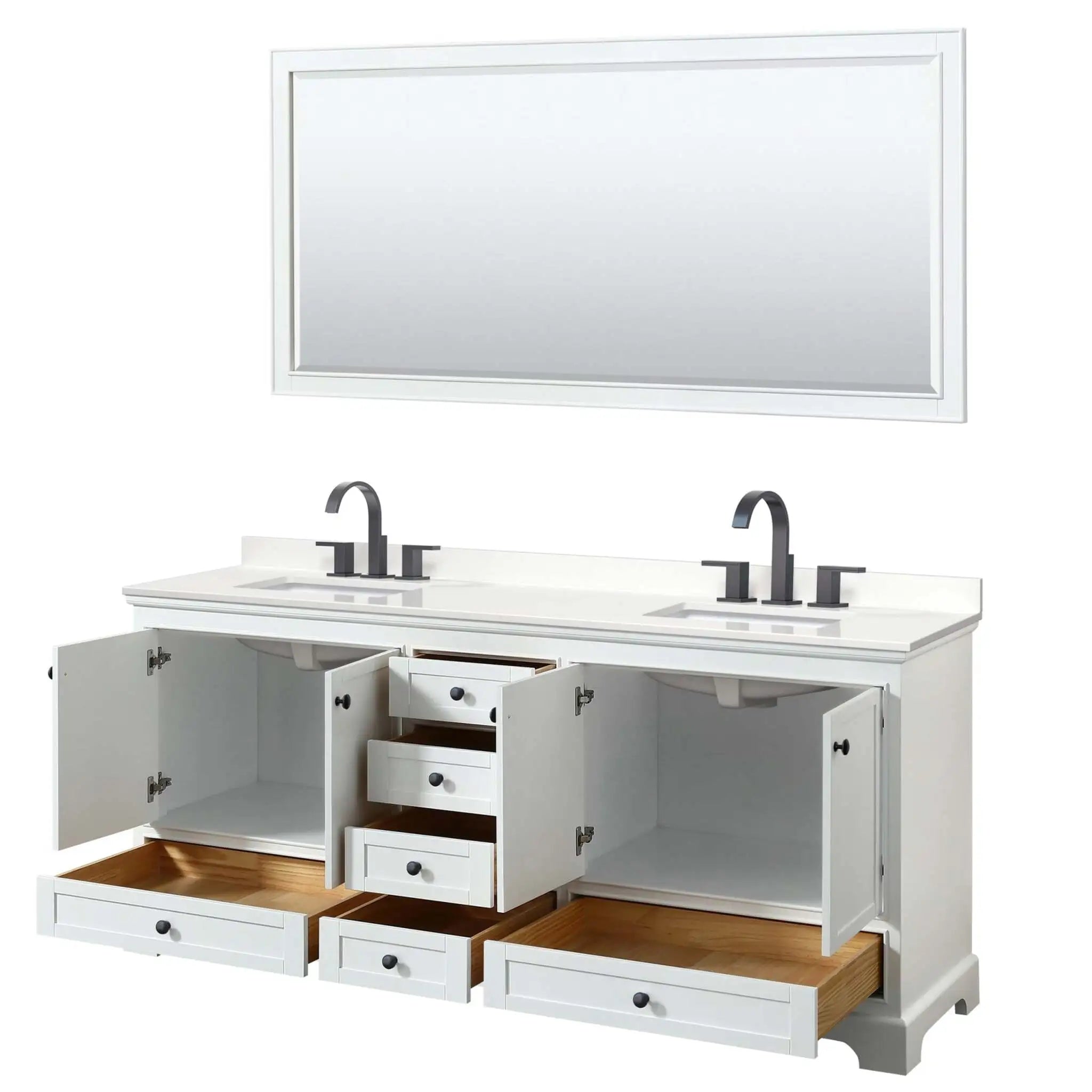 80" Deborah Double Bathroom Vanity in White with Matte Black Trim & 70" Mirror by Wyndham