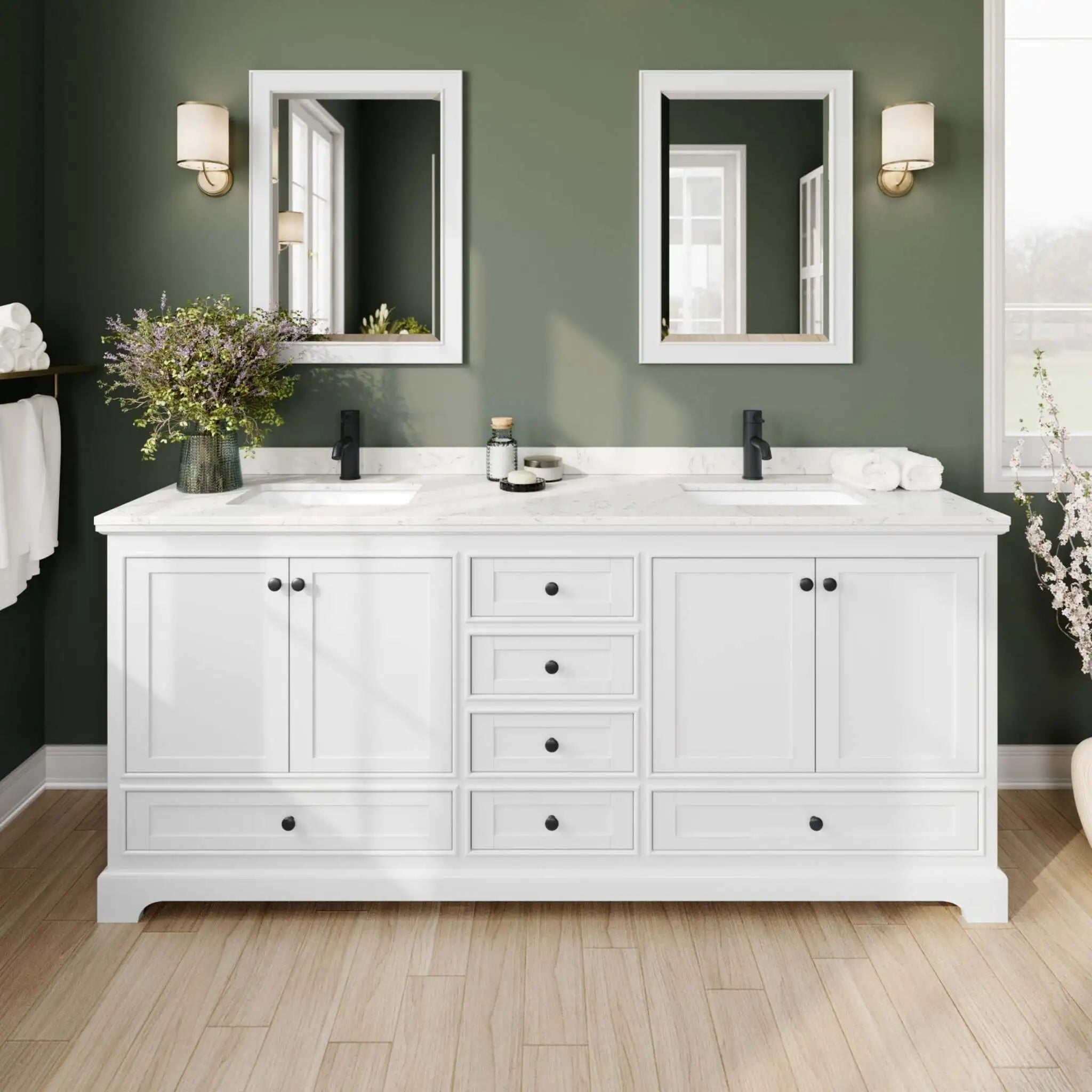 80" Deborah Double Bathroom Vanity in White with Matte Black Trim by Wyndham