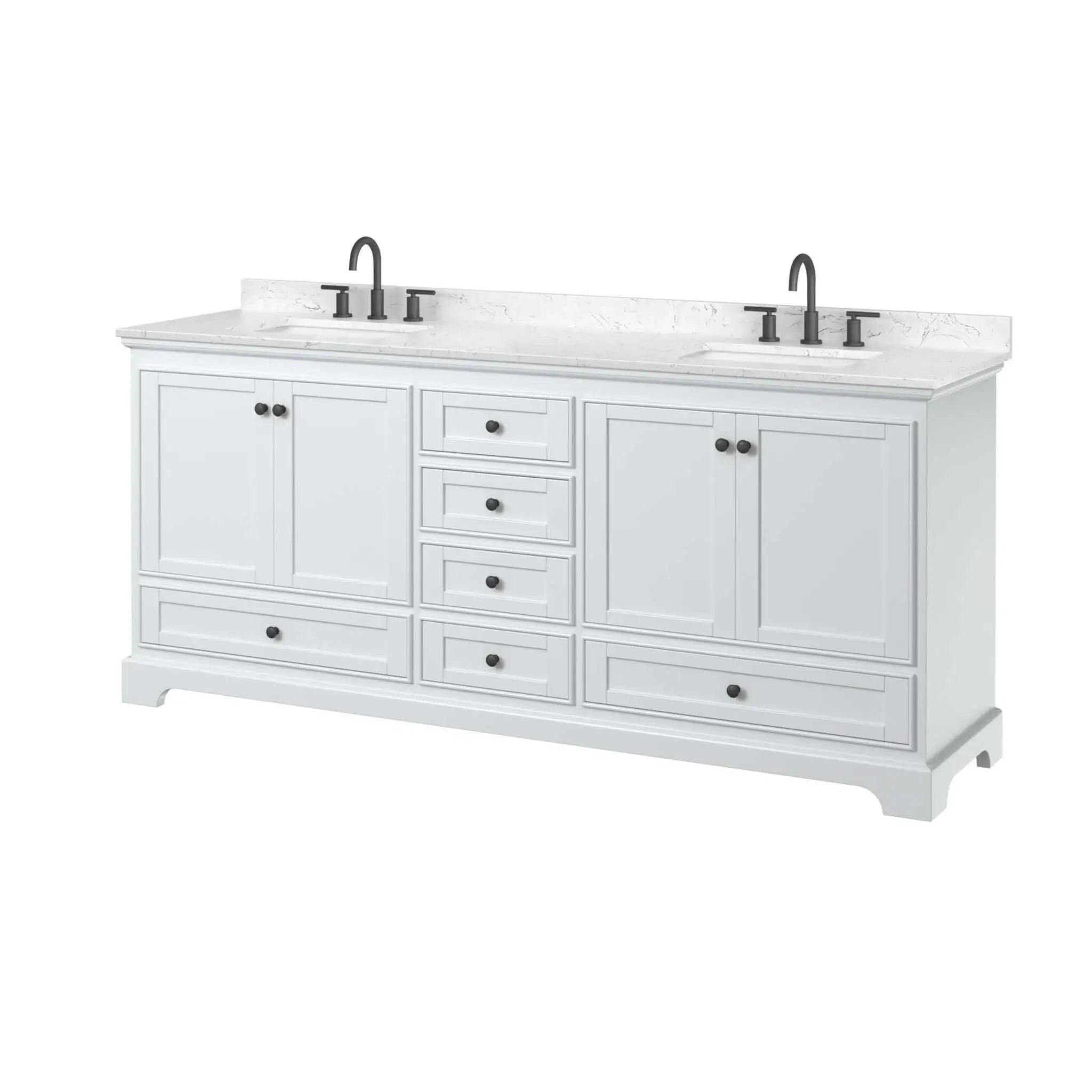 80" Deborah Double Bathroom Vanity in White with Matte Black Trim by Wyndham