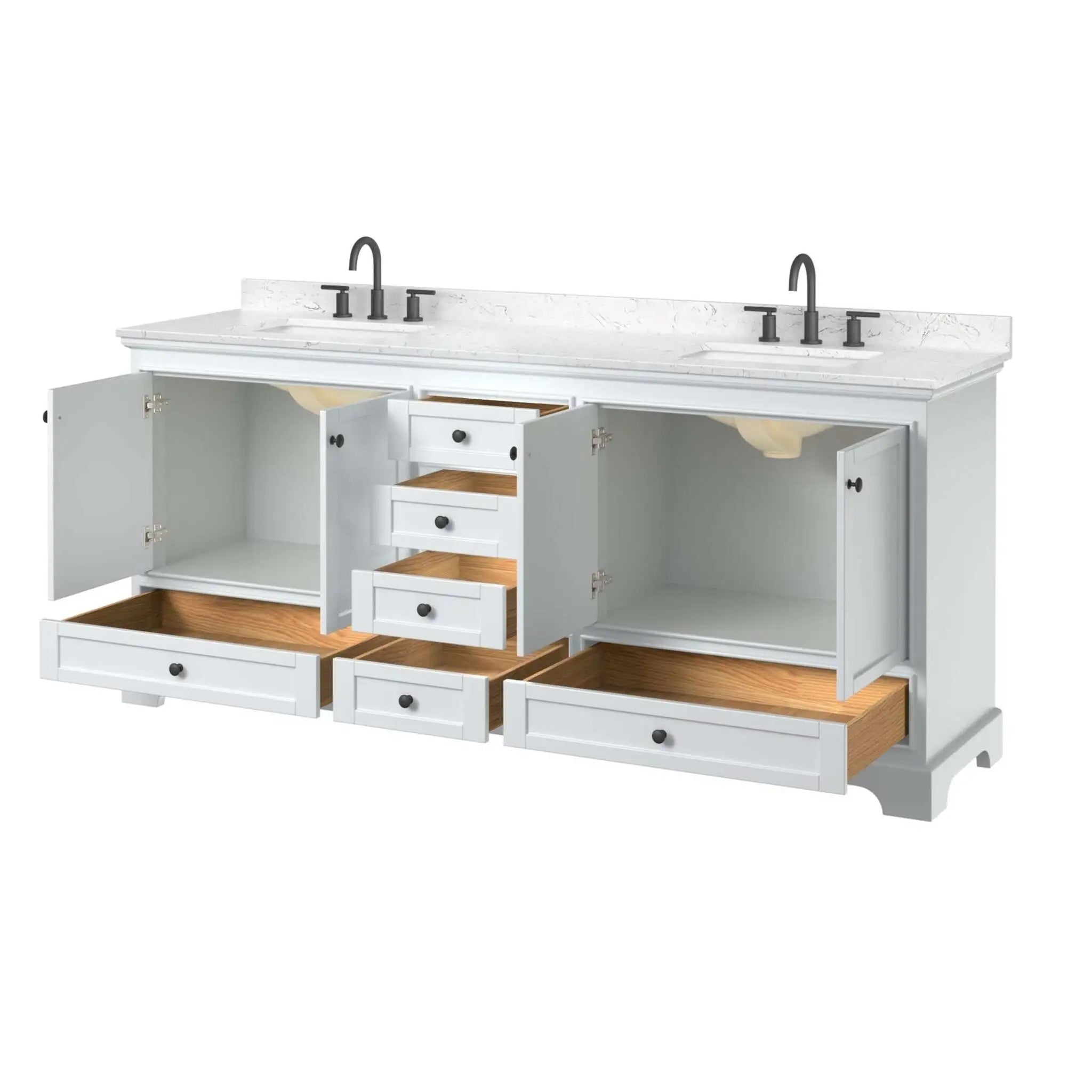 80" Deborah Double Bathroom Vanity in White with Matte Black Trim by Wyndham