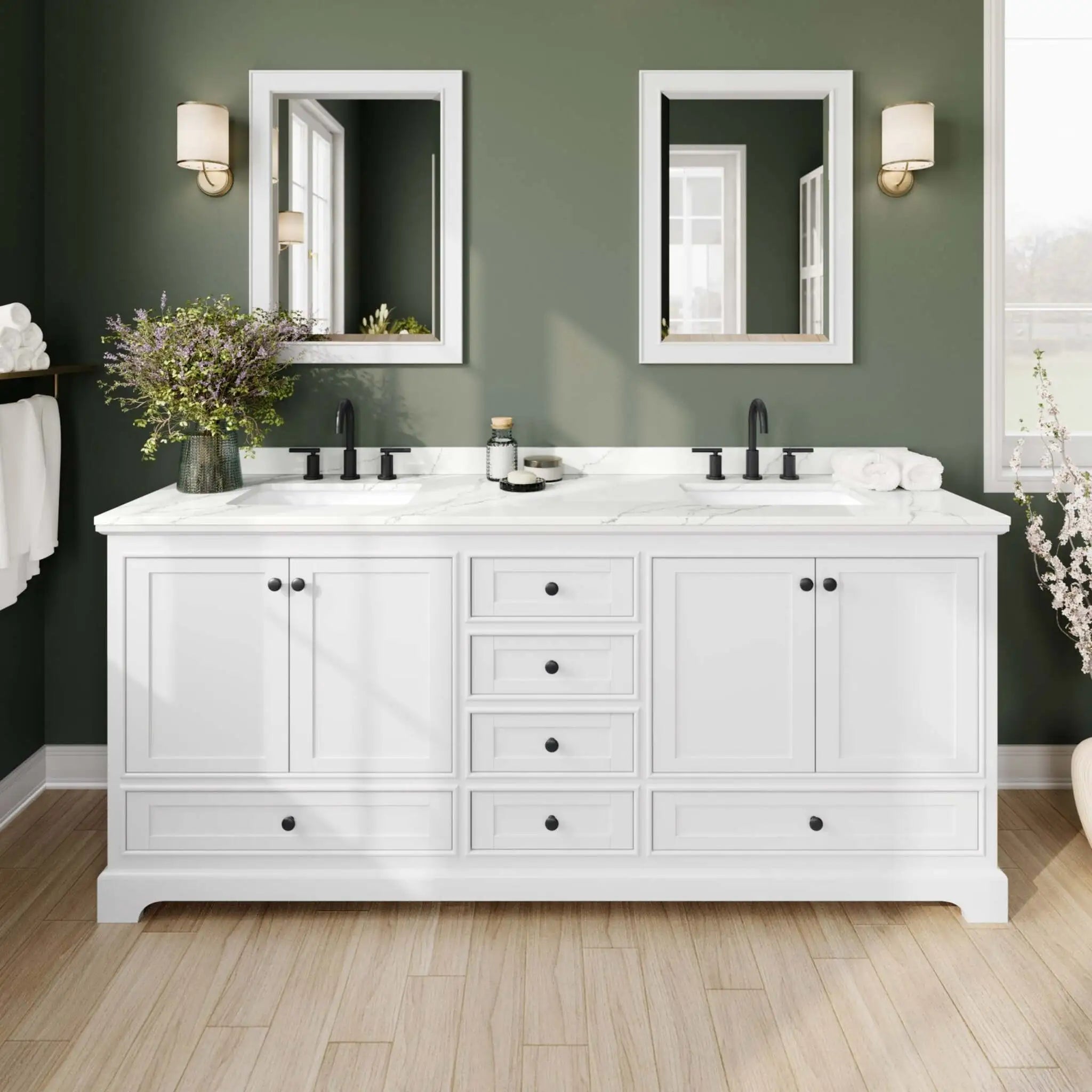 80" Deborah Double Bathroom Vanity in White with Matte Black Trim by Wyndham
