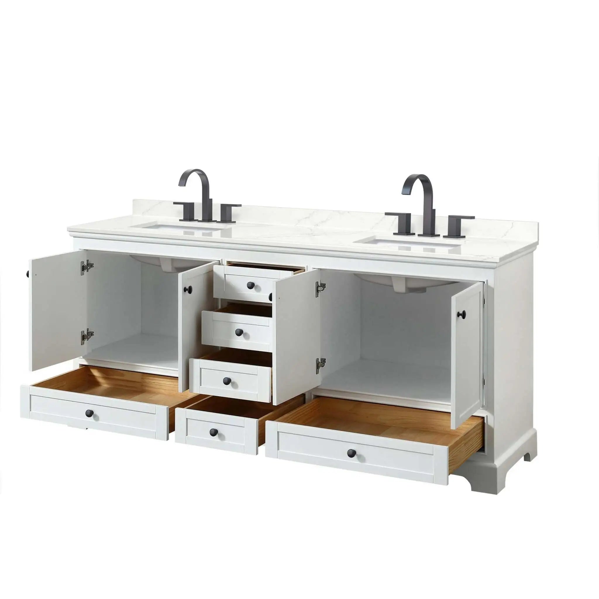 80" Deborah Double Bathroom Vanity in White with Matte Black Trim by Wyndham