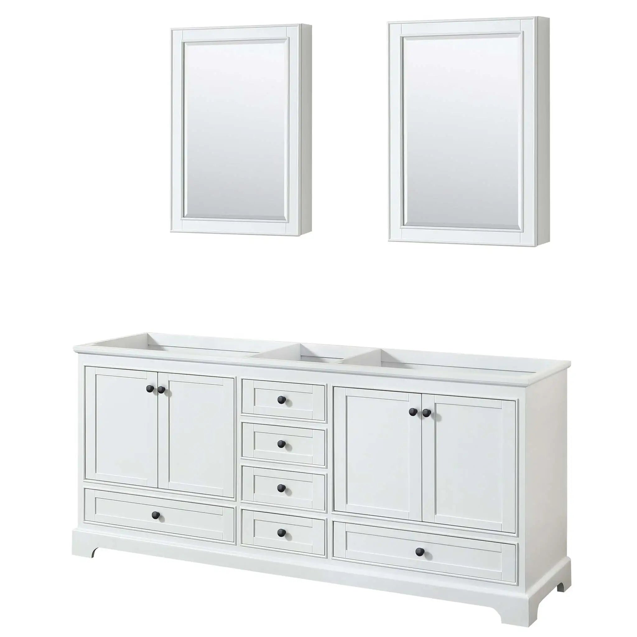 80" Deborah Double Bathroom Vanity in White with Matte Black Trim & Medicine Cabinet by Wyndham
