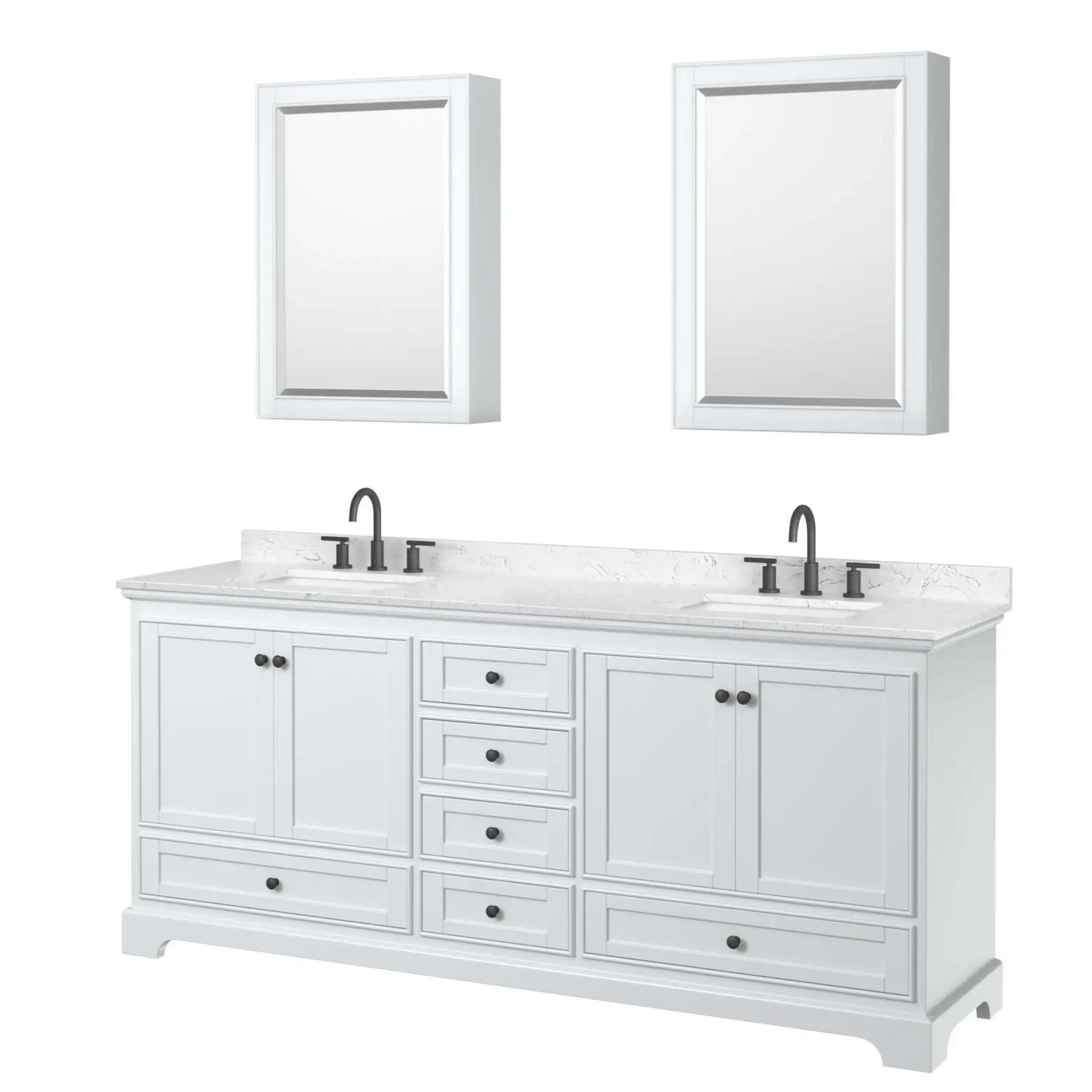 80" Deborah Double Bathroom Vanity in White with Matte Black Trim & Medicine Cabinet by Wyndham