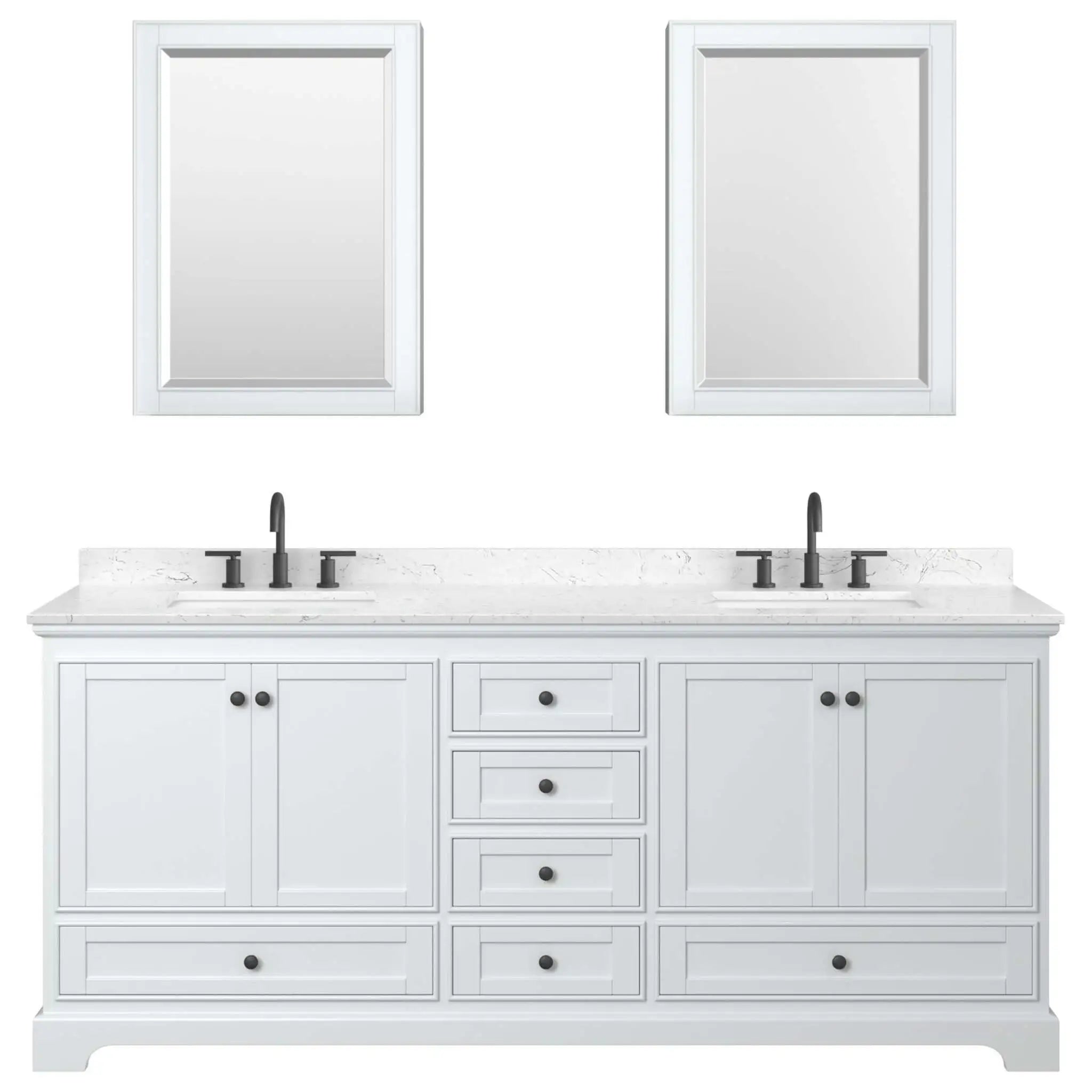 80" Deborah Double Bathroom Vanity in White with Matte Black Trim & Medicine Cabinet by Wyndham