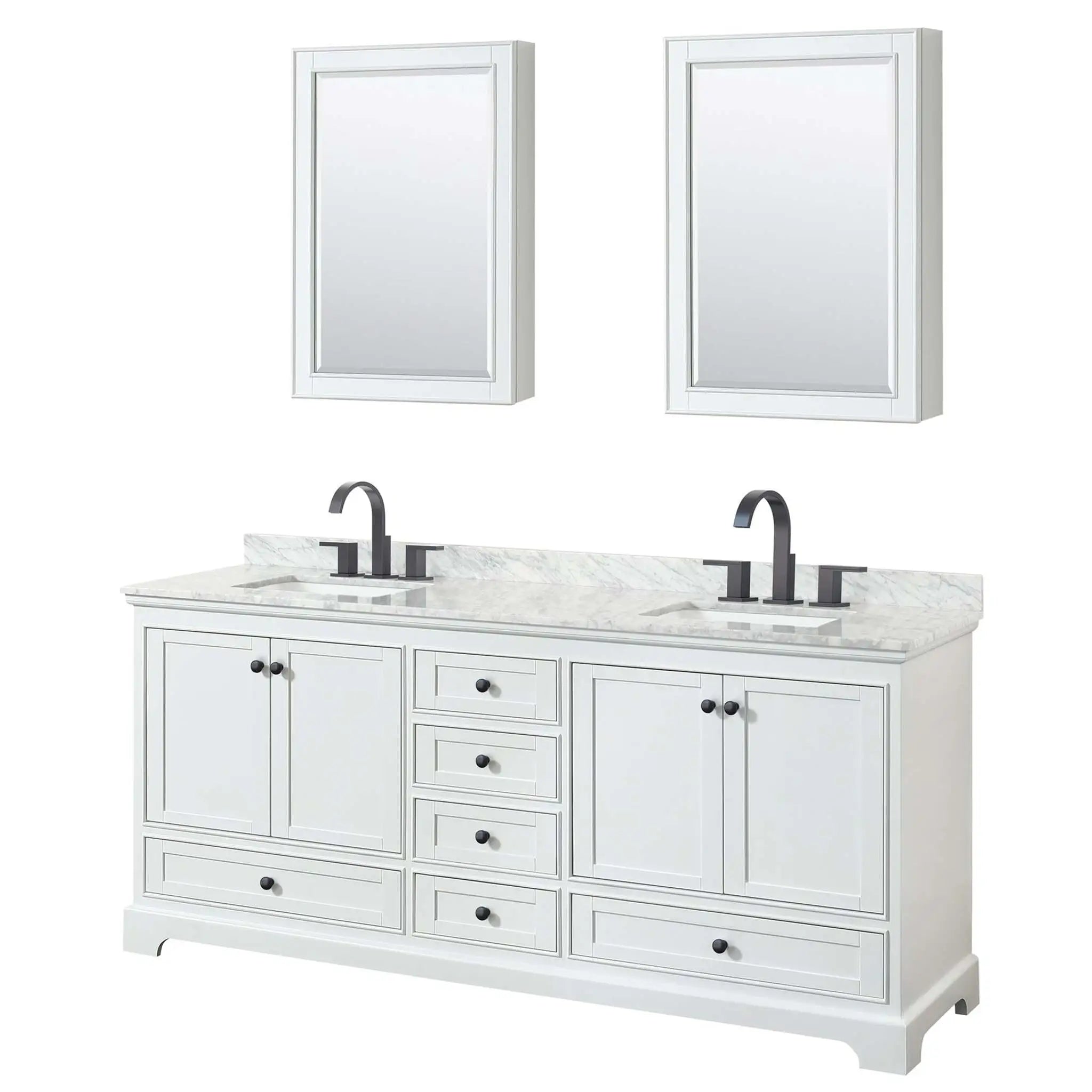 80" Deborah Double Bathroom Vanity in White with Matte Black Trim & Medicine Cabinet by Wyndham