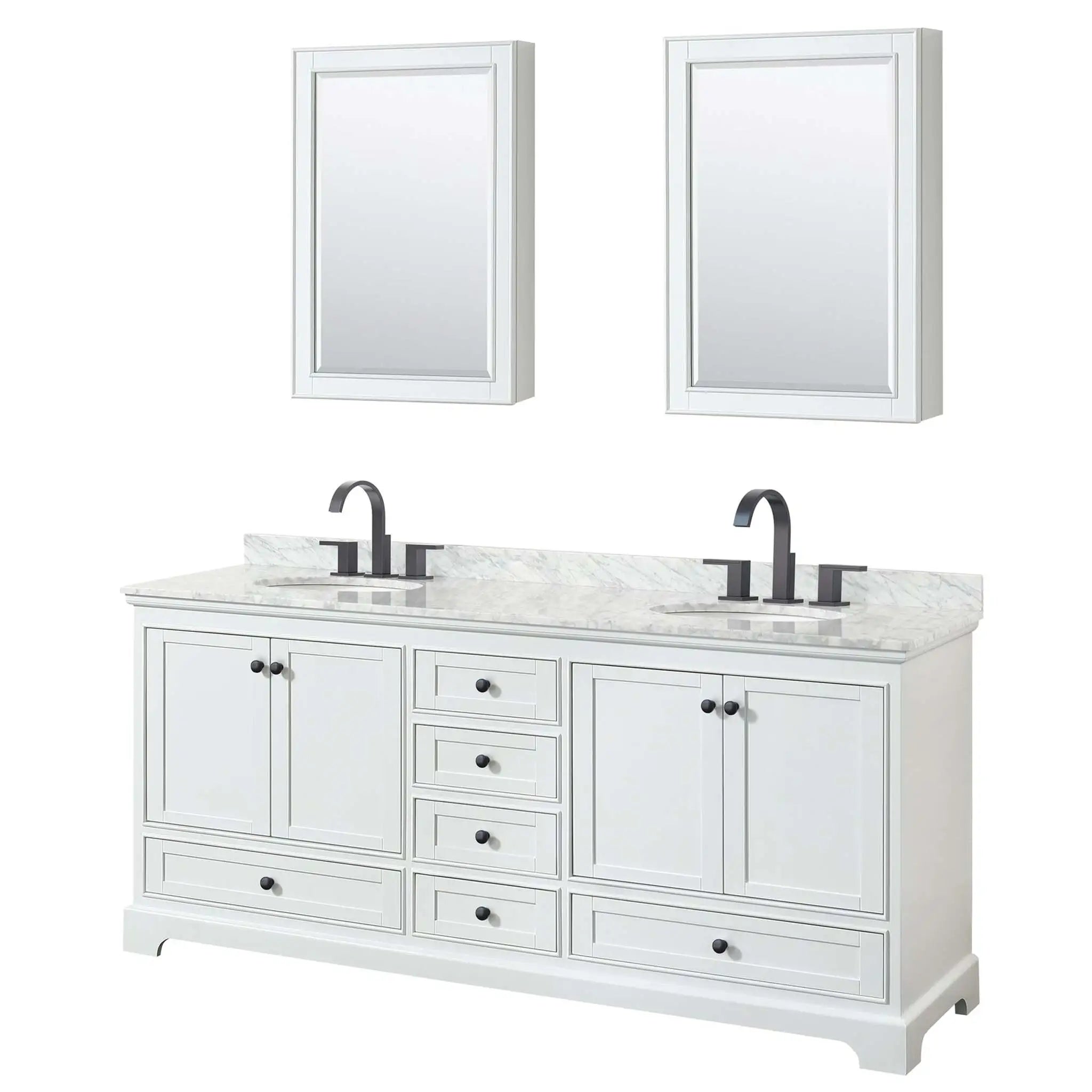 80" Deborah Double Bathroom Vanity in White with Matte Black Trim & Medicine Cabinet by Wyndham