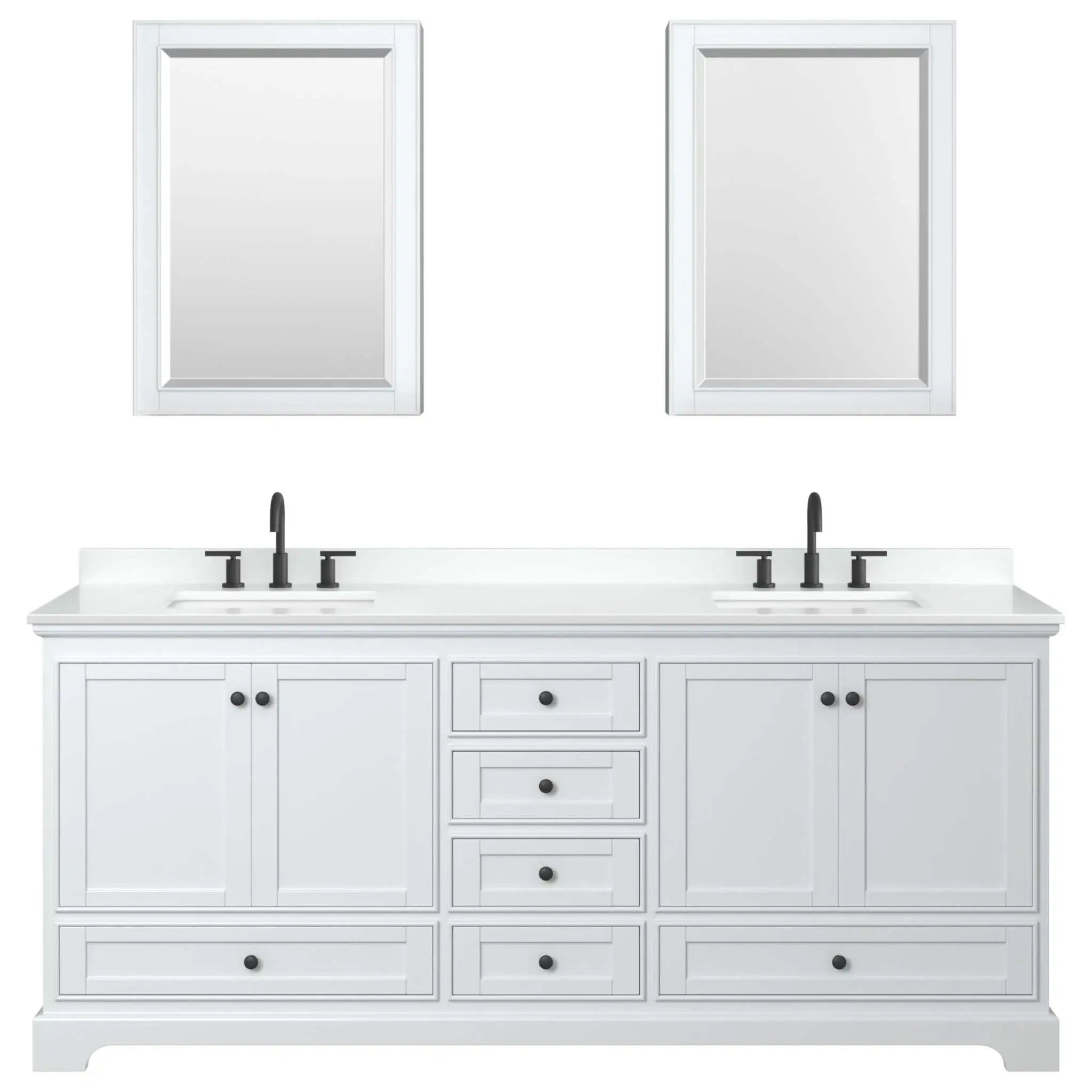 80" Deborah Double Bathroom Vanity in White with Matte Black Trim & Medicine Cabinet by Wyndham