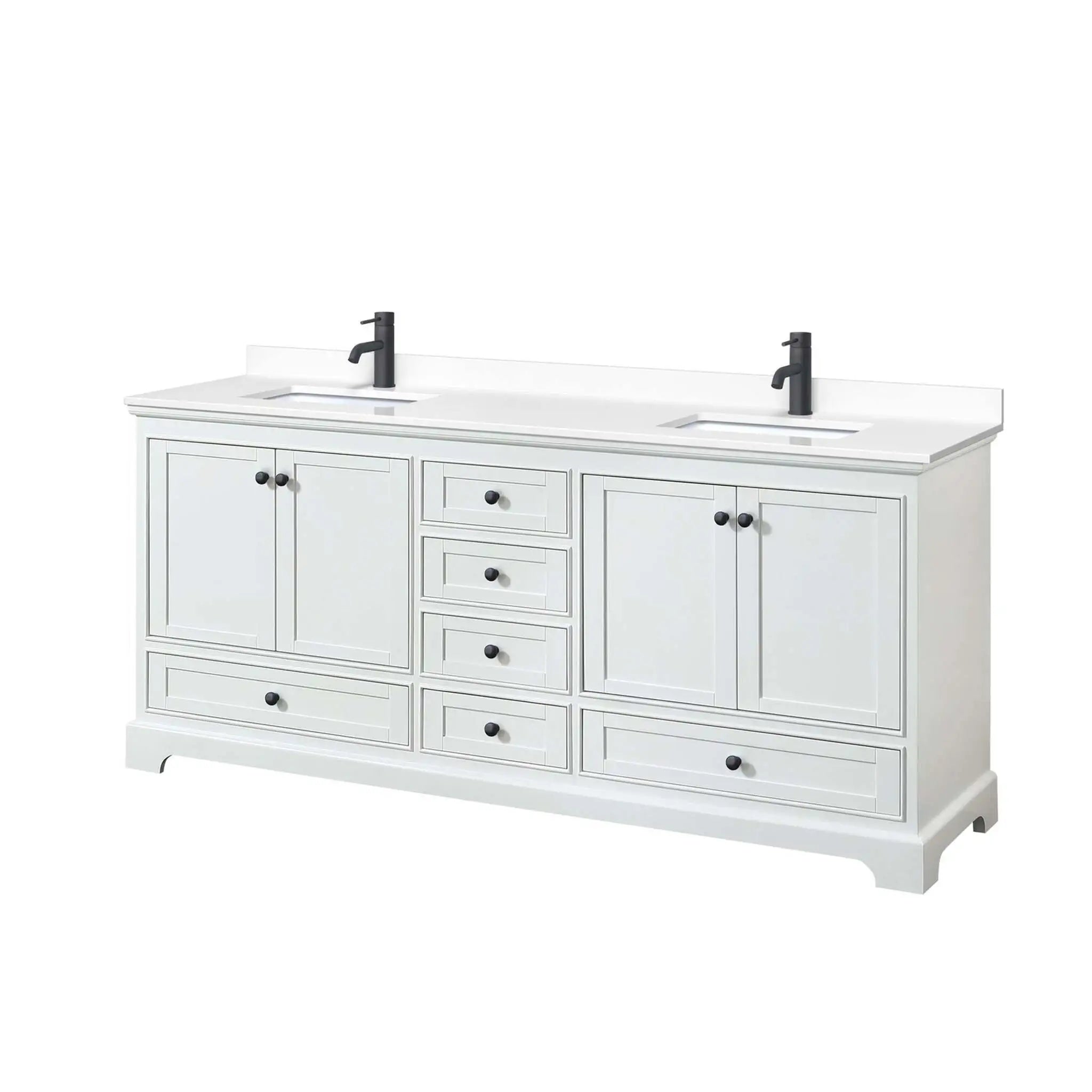 80" Deborah Double Bathroom Vanity in White with Matte Black Trim by Wyndham