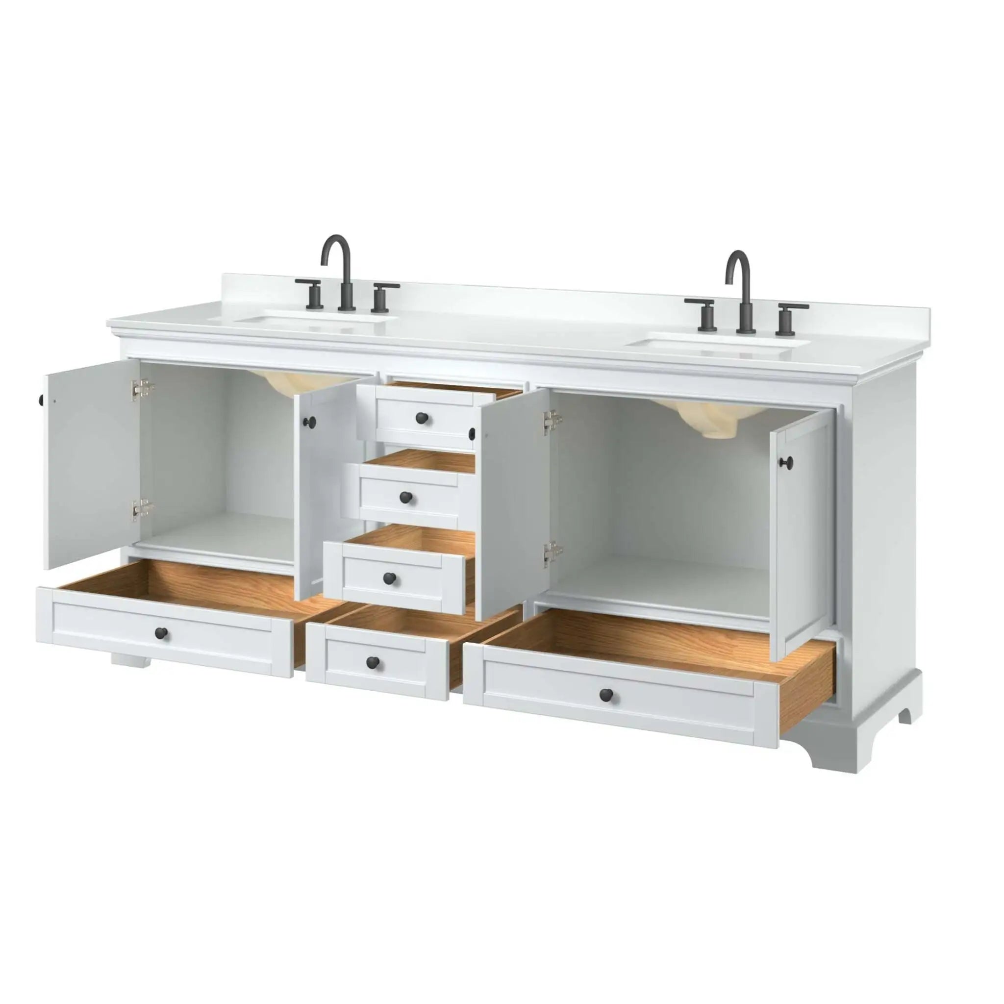 80" Deborah Double Bathroom Vanity in White with Matte Black Trim by Wyndham