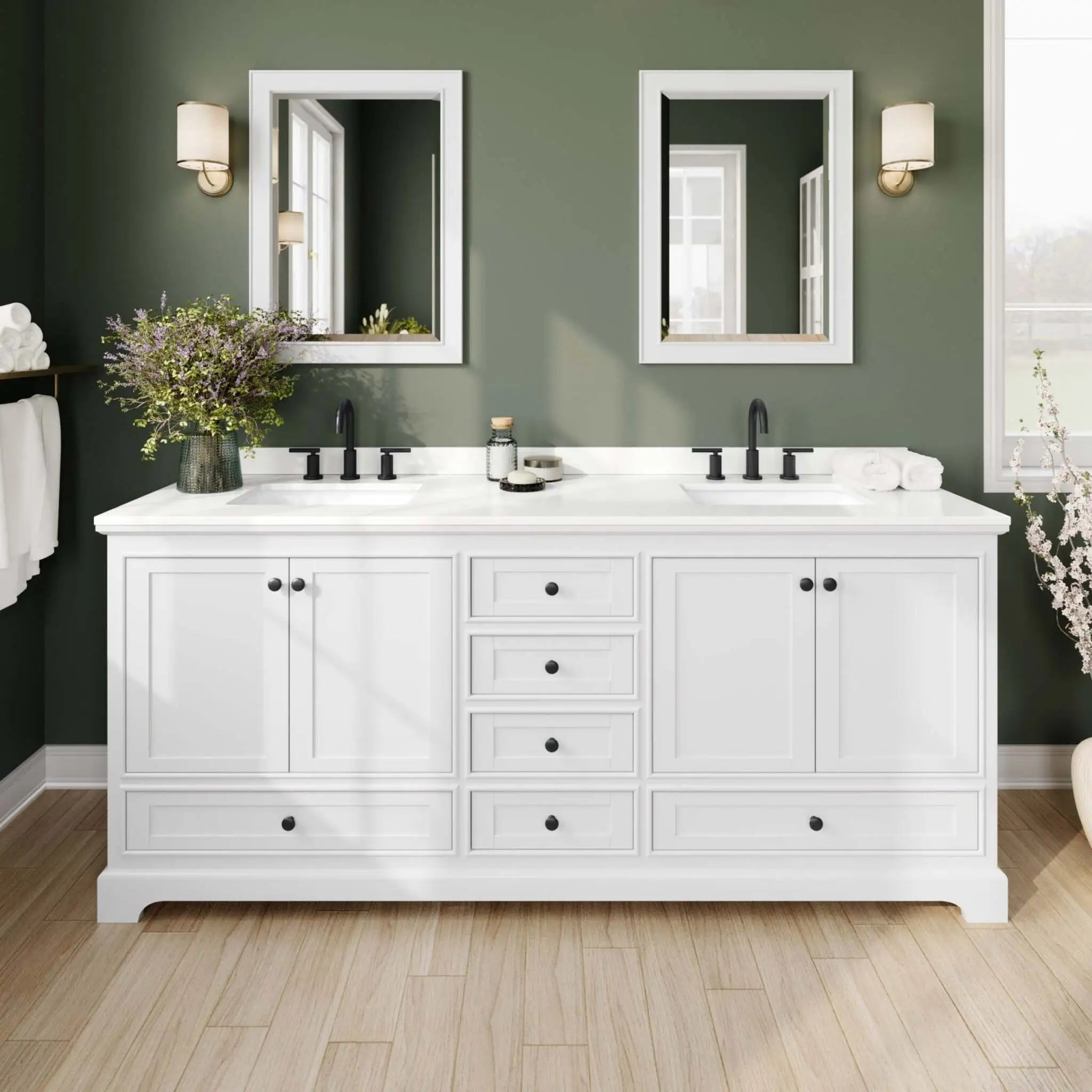 80" Deborah Double Bathroom Vanity in White with Matte Black Trim by Wyndham