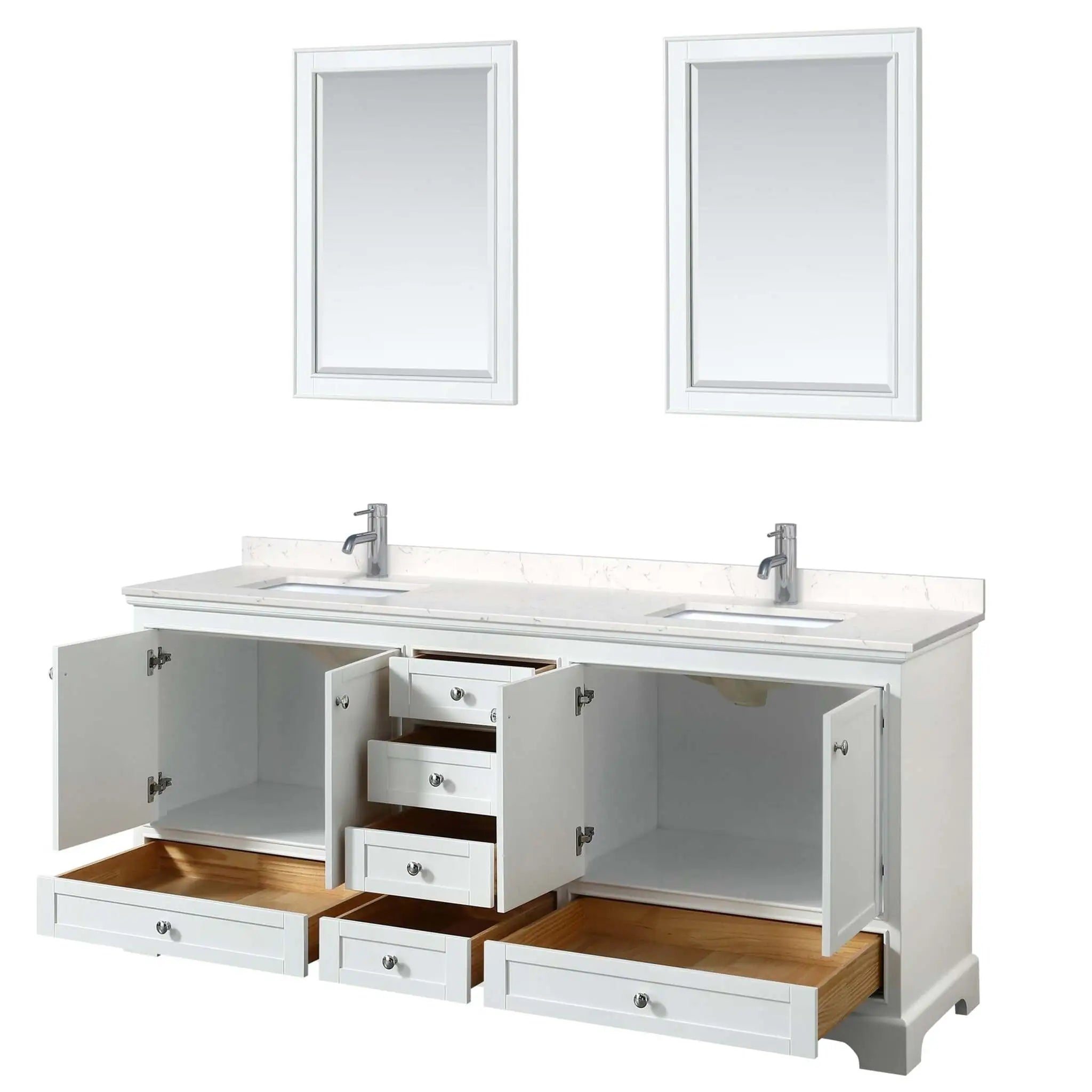 80" Deborah Double Bathroom Vanity in White with Polished Chrome Trim & 24" Mirror by Wyndham
