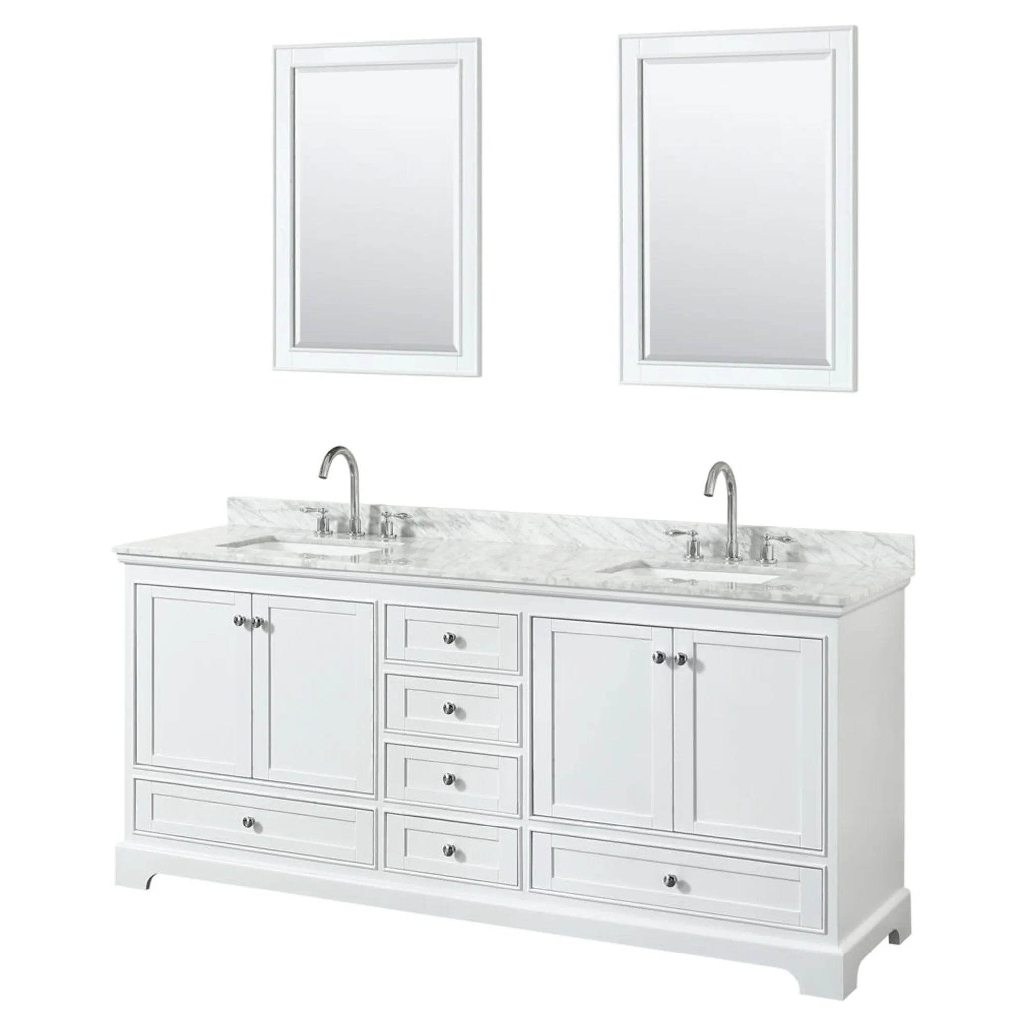 80" Deborah Double Bathroom Vanity in White with Polished Chrome Trim & 24" Mirror by Wyndham