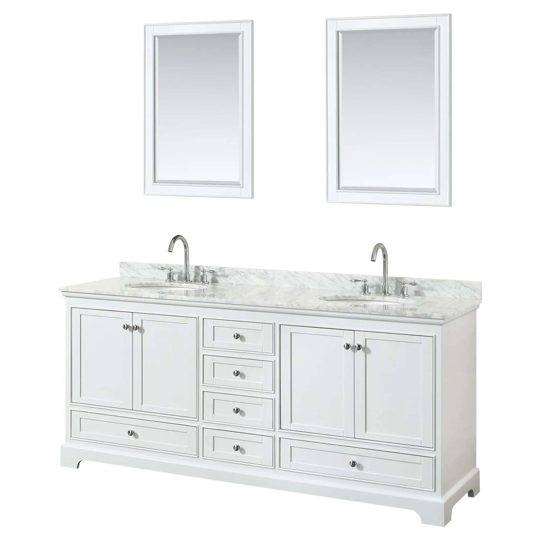 80" Deborah Double Bathroom Vanity in White with Polished Chrome Trim & 24" Mirror by Wyndham