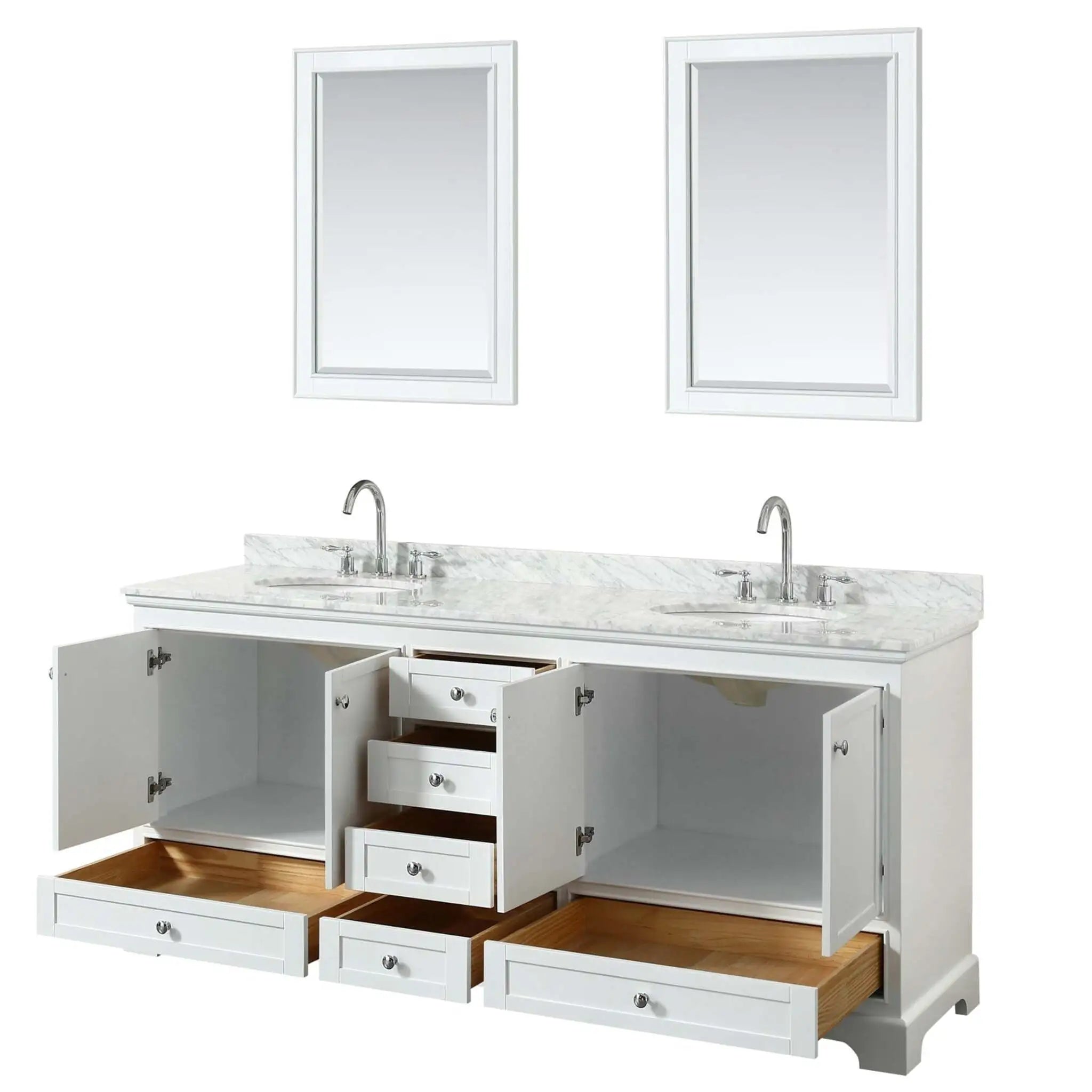 80" Deborah Double Bathroom Vanity in White with Polished Chrome Trim & 24" Mirror by Wyndham