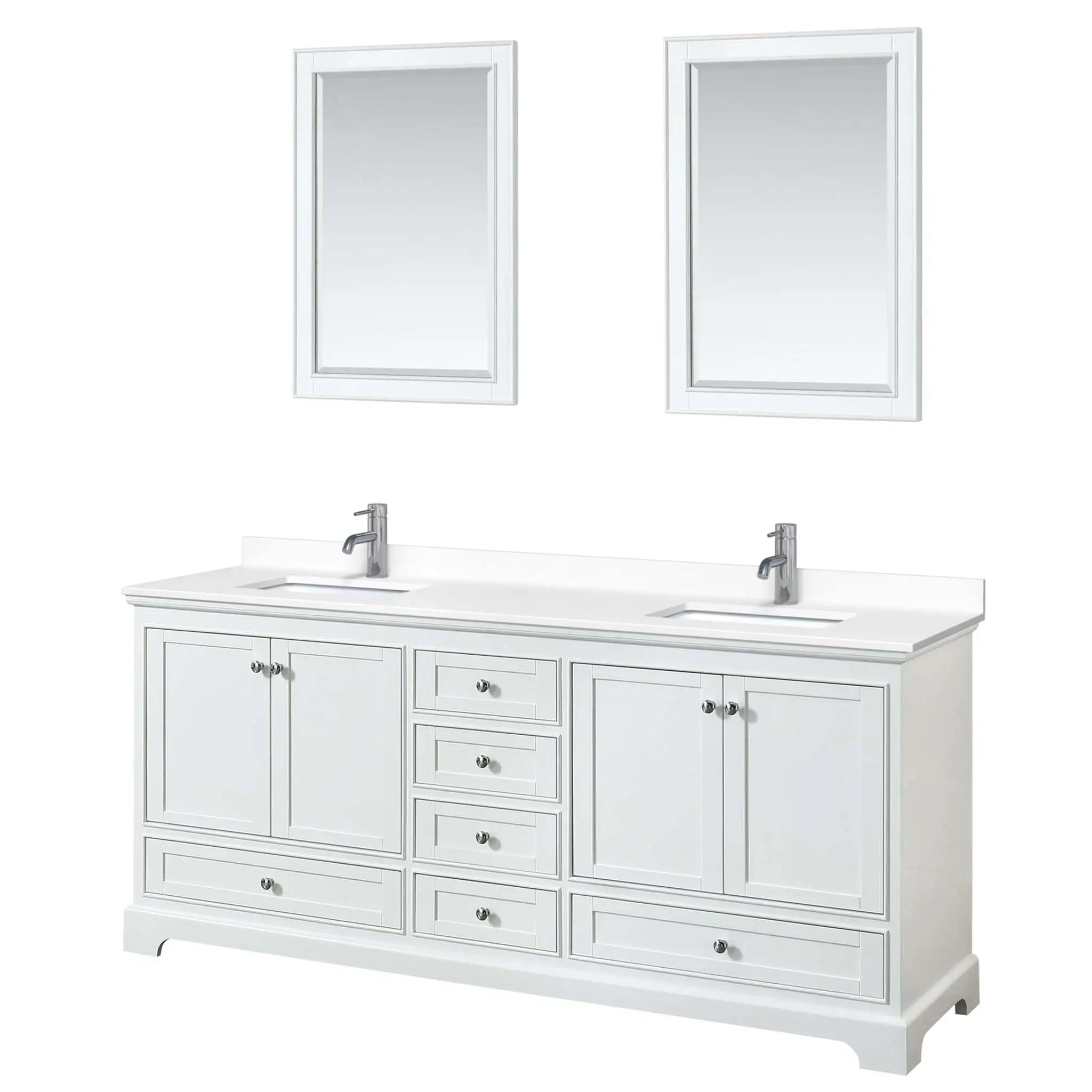 80" Deborah Double Bathroom Vanity in White with Polished Chrome Trim & 24" Mirror by Wyndham