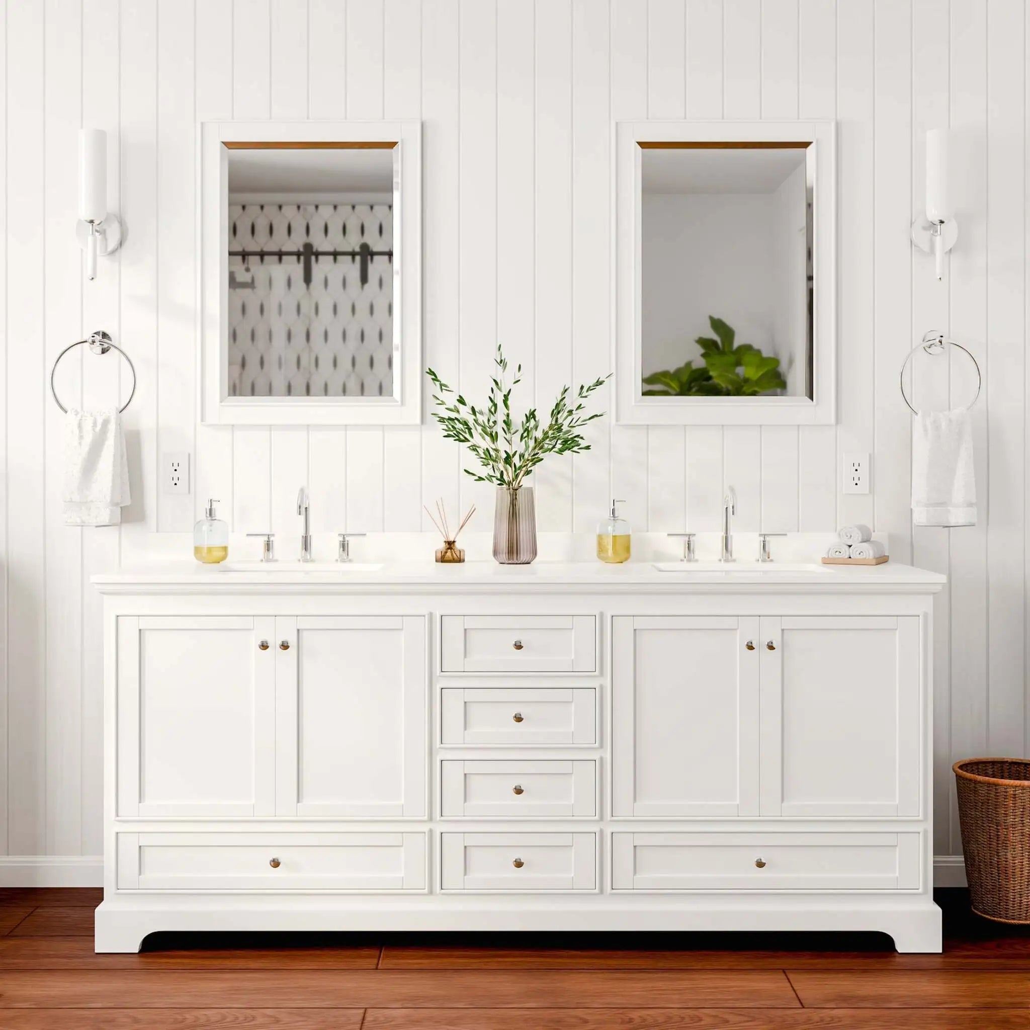 80" Deborah Double Bathroom Vanity in White with Polished Chrome Trim & 24" Mirror by Wyndham