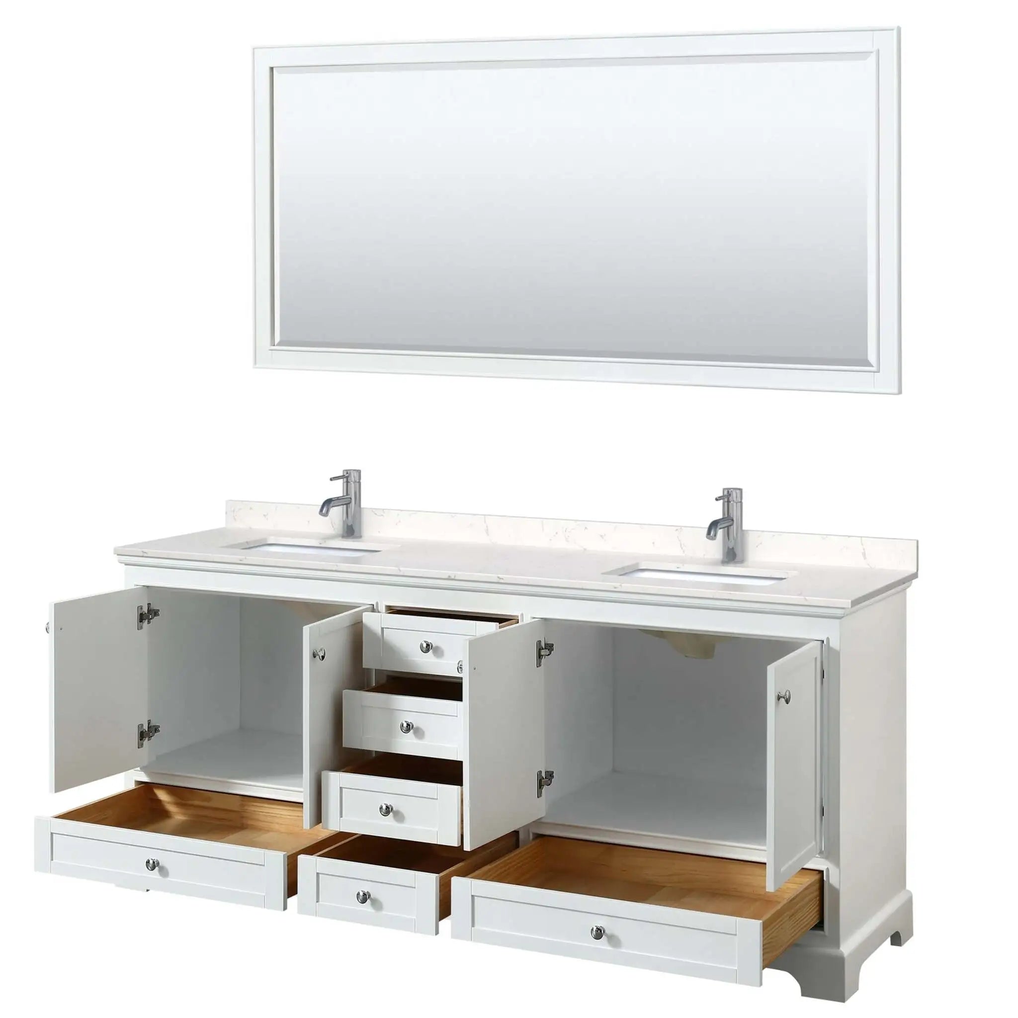 80" Deborah Double Bathroom Vanity in White with Polished Chrome Trim & 70" Mirror by Wyndham