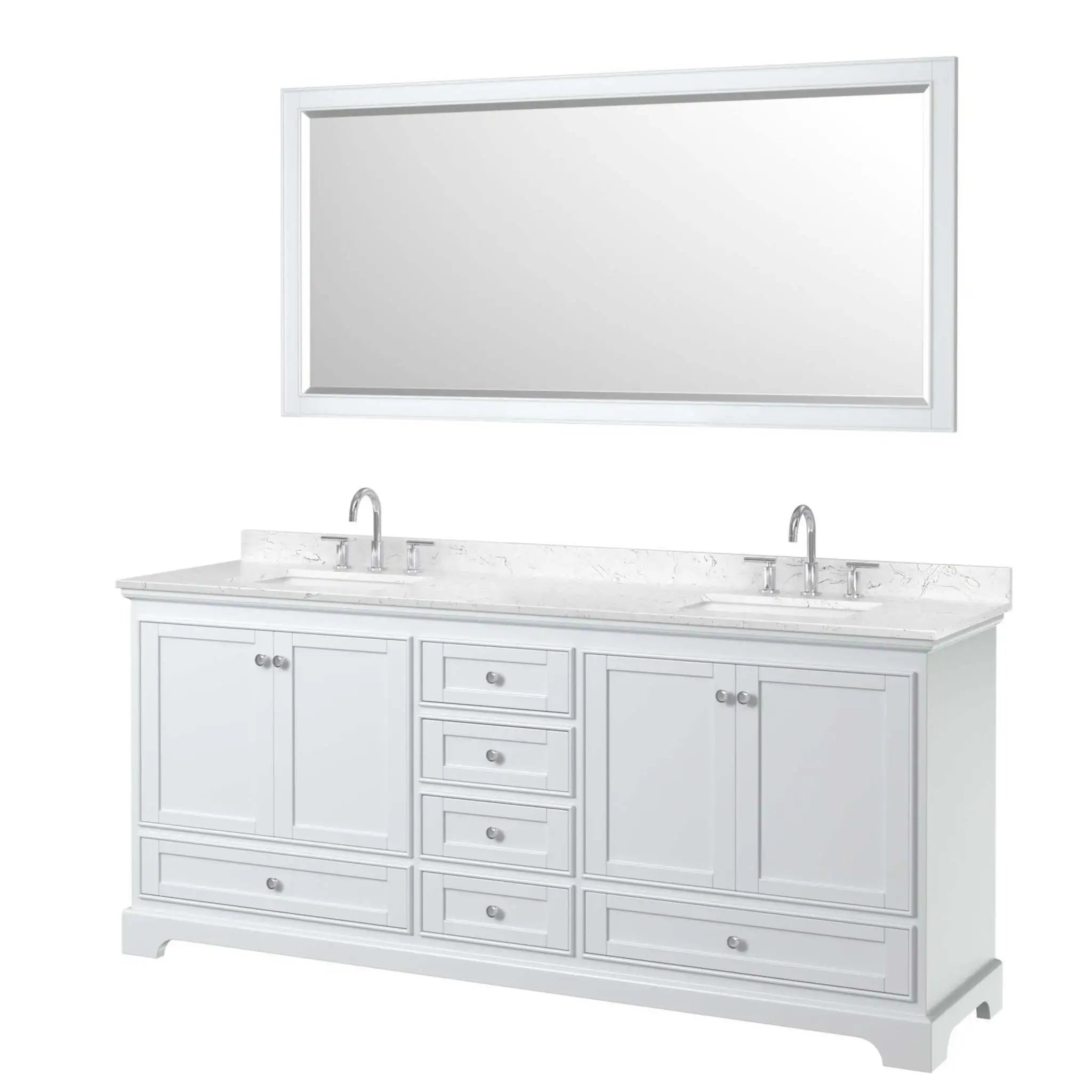 80" Deborah Double Bathroom Vanity in White with Polished Chrome Trim & 70" Mirror by Wyndham