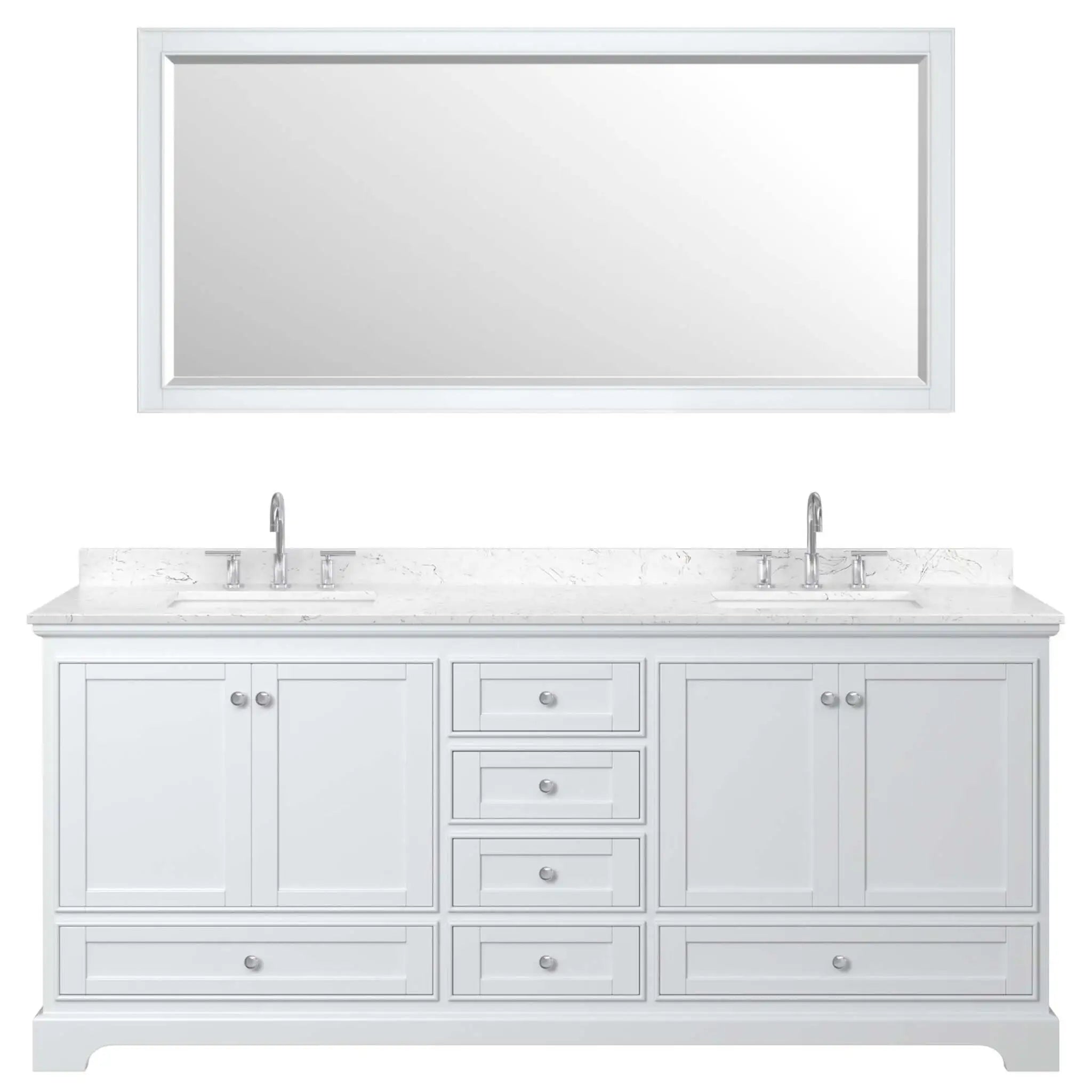 80" Deborah Double Bathroom Vanity in White with Polished Chrome Trim & 70" Mirror by Wyndham