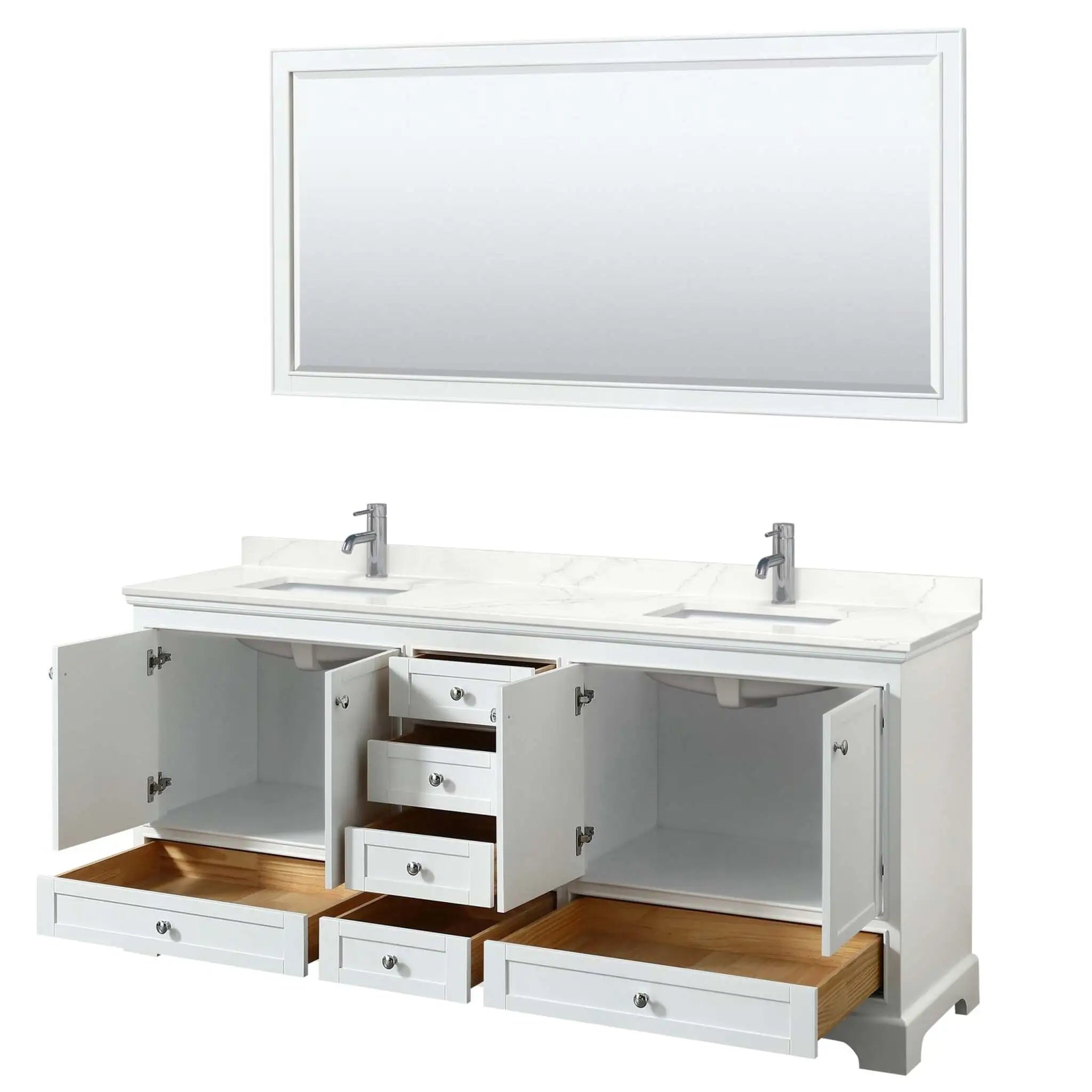 80" Deborah Double Bathroom Vanity in White with Polished Chrome Trim & 70" Mirror by Wyndham