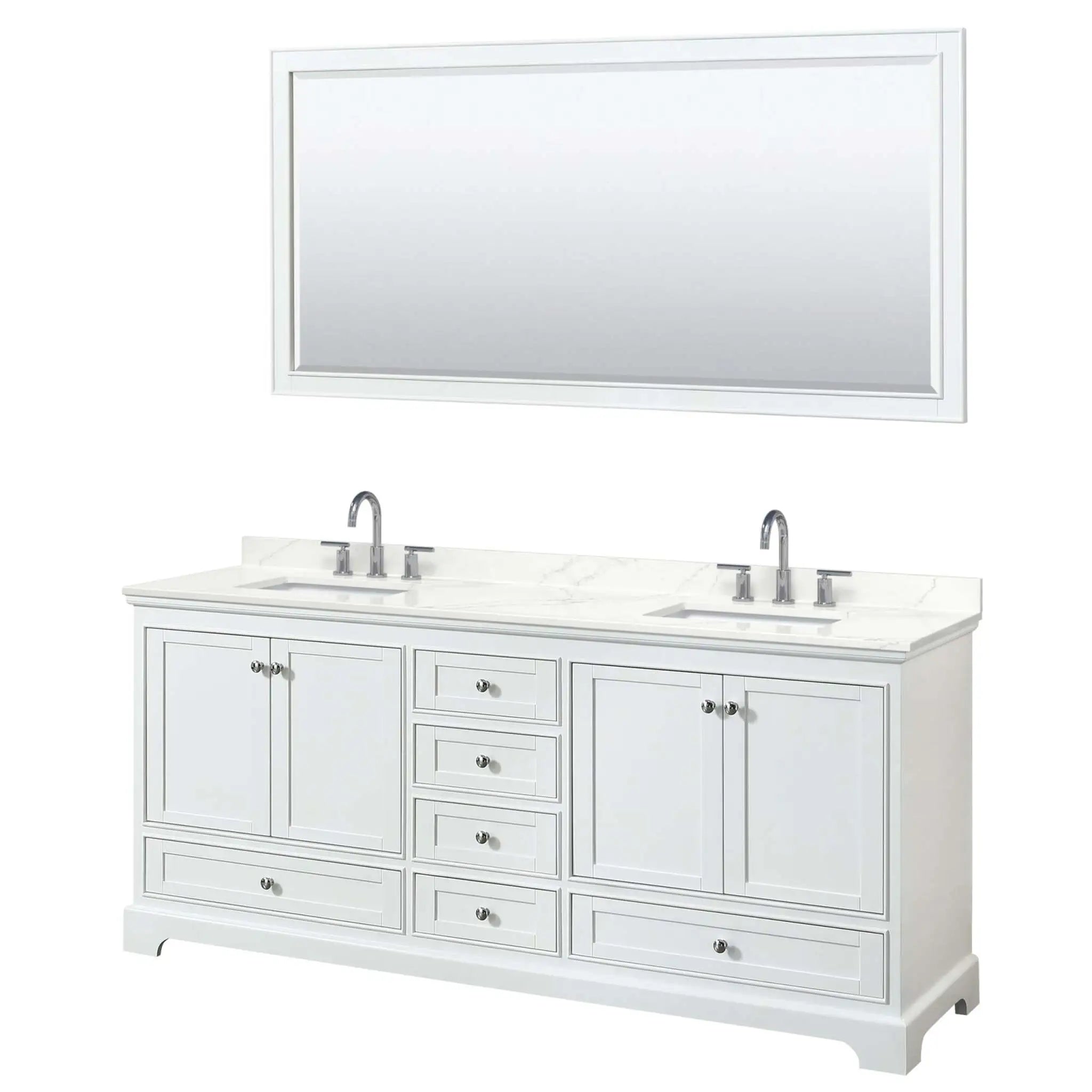 80" Deborah Double Bathroom Vanity in White with Polished Chrome Trim & 70" Mirror by Wyndham